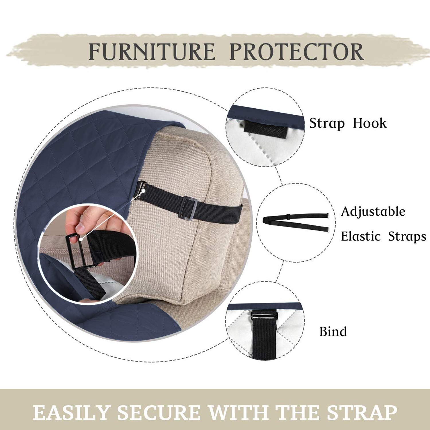 PETCUTE Sofa cover waterproof sofa slipcovers Anti Slip armchair covers Quilted Couch Slipcover Sofa Protector for dog pets Dark blue 2 Seater - Image 4