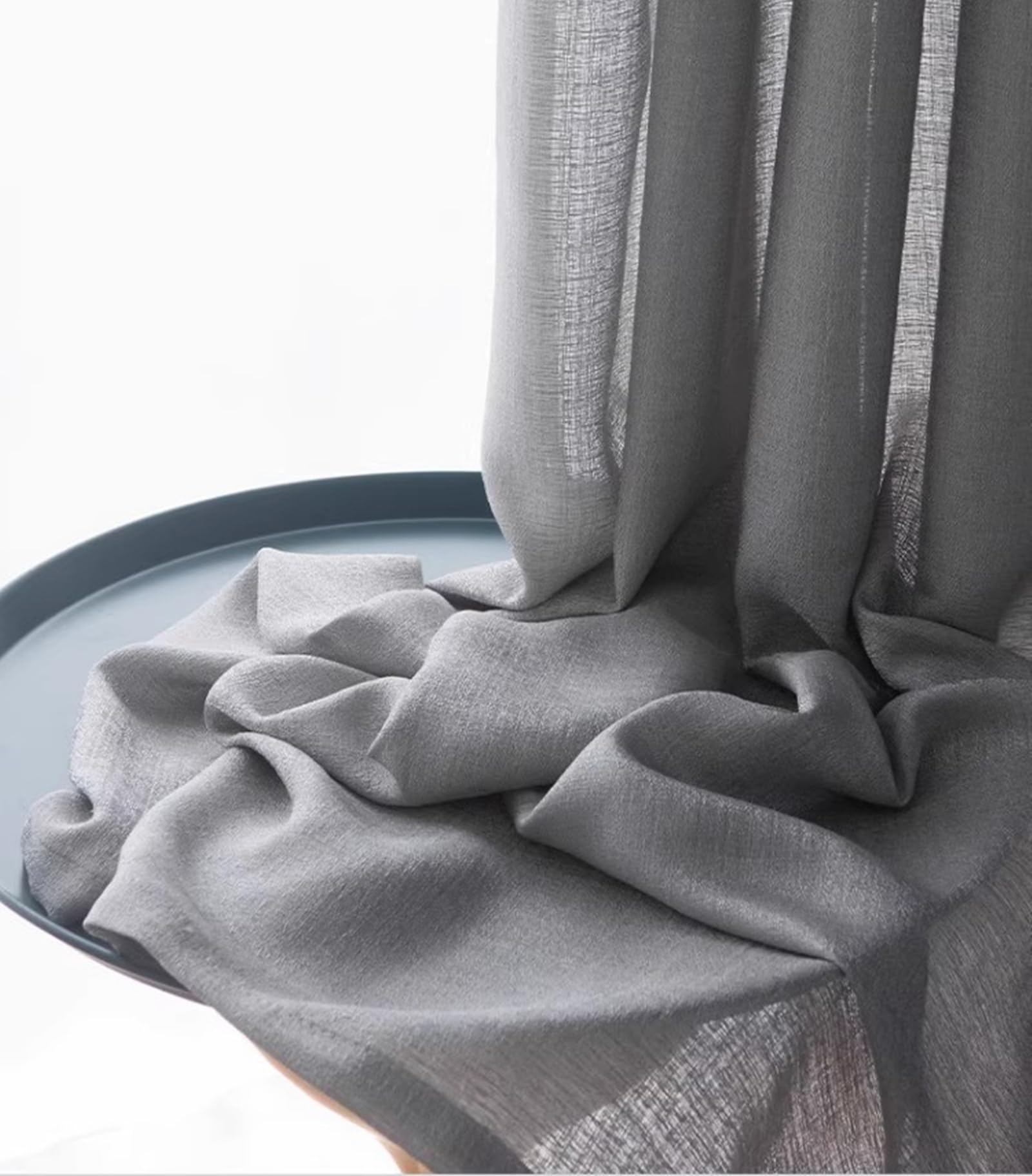 Rideaux d'intimité semi-transparents gris aspect lin | Voilage de fenêtre salon 132x228cm