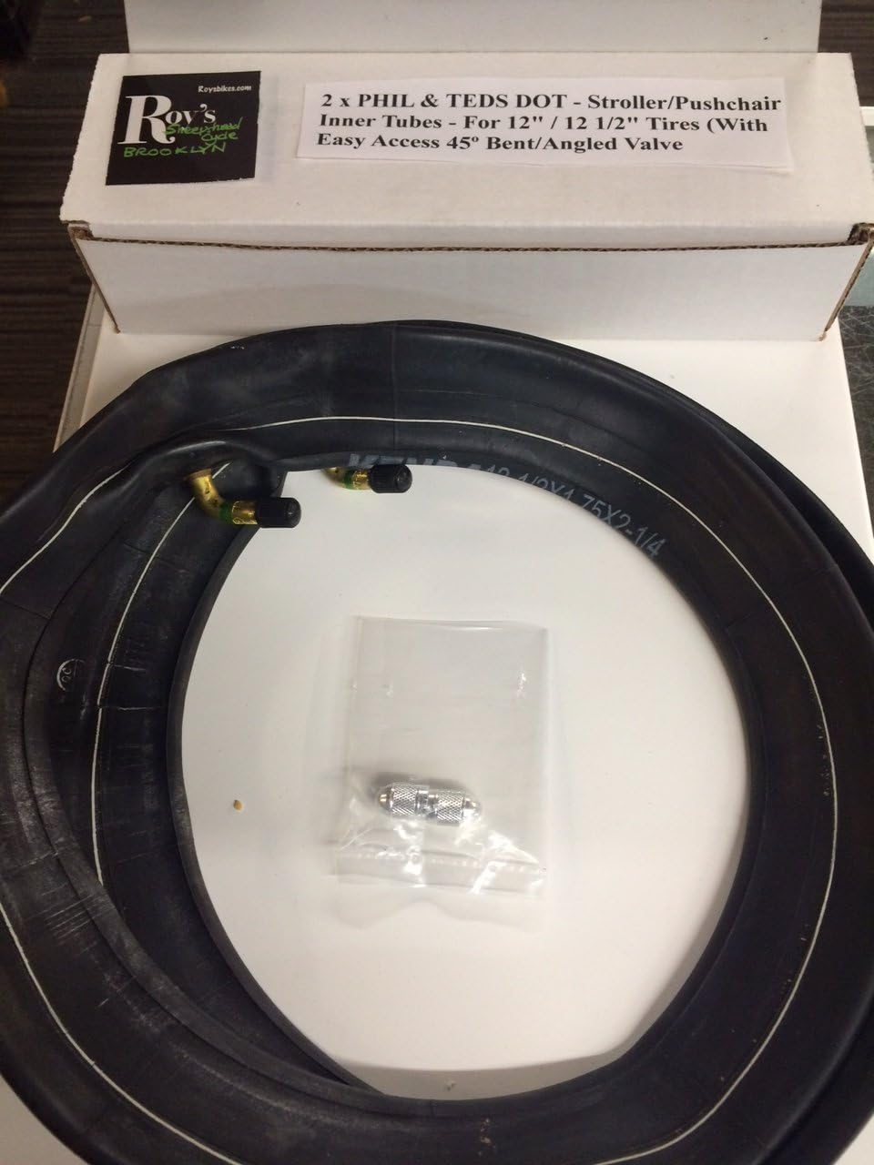 2 (Two) X Phil & Teds DOT Stroller/Jogger Inner Tube for 12"/ 12 1/2" Tires with Bent Valve with Free Upgraded Valve Caps $4.99 Value