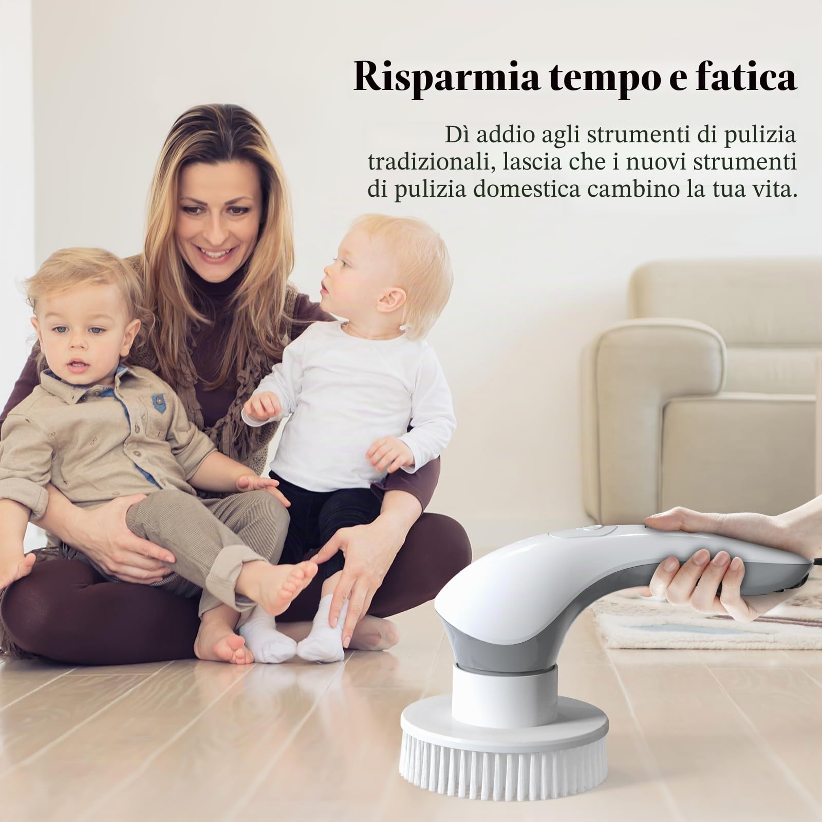 Minthouz Spazzola Rotante Pulizia Casa, Spazzola Elettrica per Pulizia con 6 Testine Sostituibili Spazzola Pulizia Doccia 2 Velocità Ricaricabile Spazzola per Pulire Doccia per Bagno, Cucina