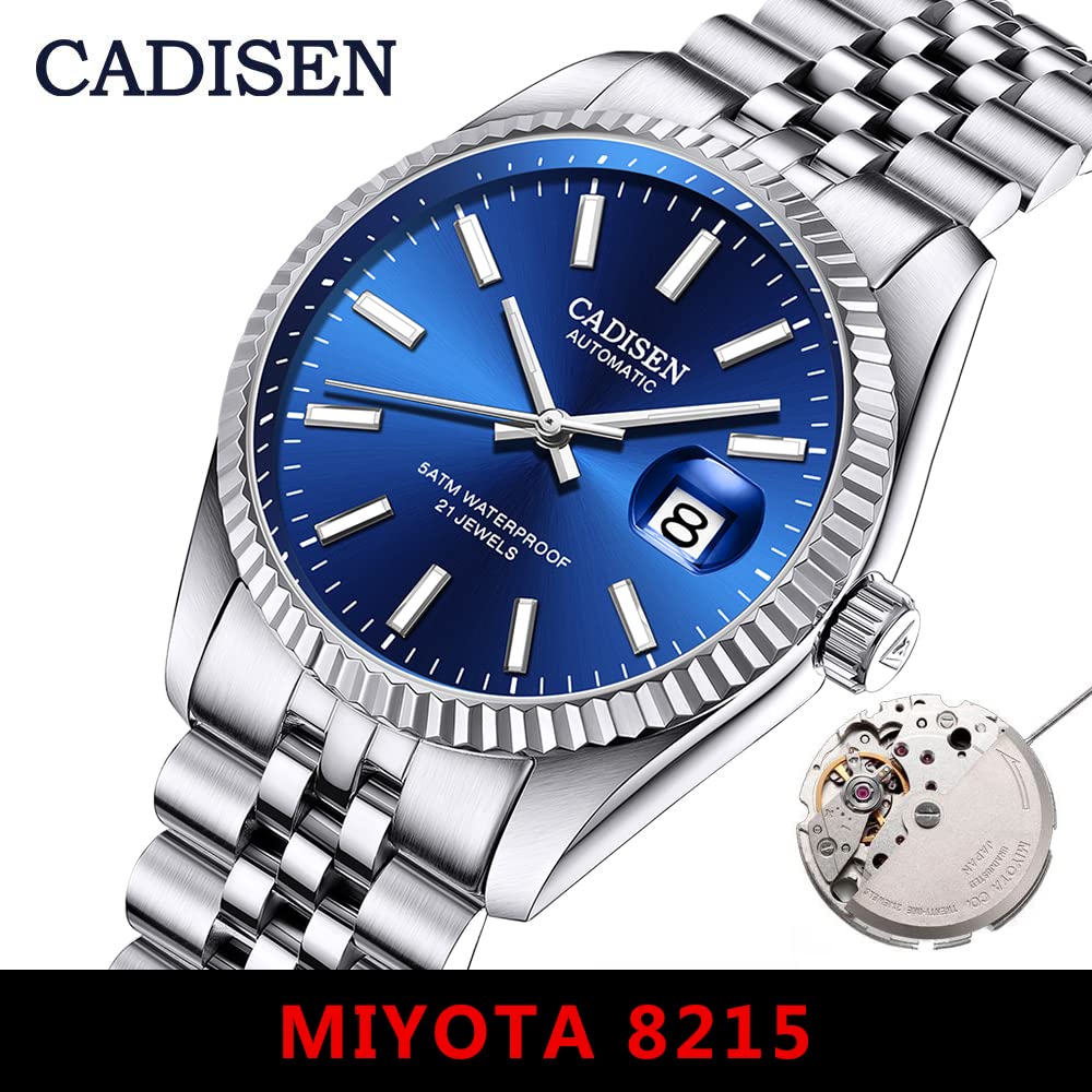 CADISEN Orologio automatico da uomo con riserva di carica meccanica MIYOTA 8215 in acciaio inox vetro zaffiro