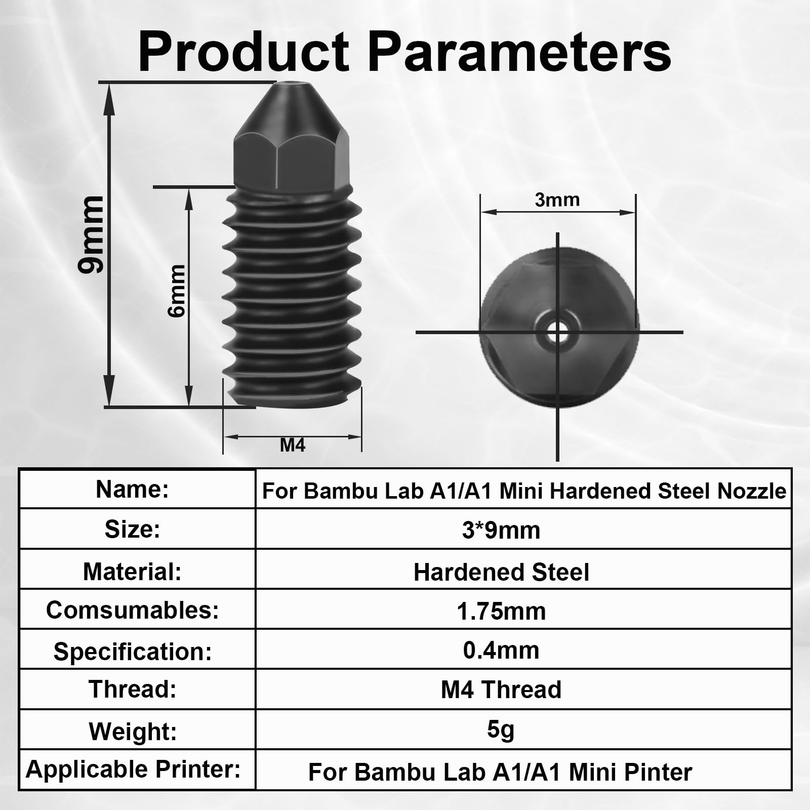 IdeaFormer 5 boquillas de acero endurecido 0,4 mm para laboratorio de bambú A1/A1 Mini