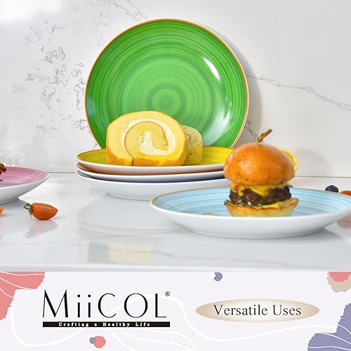 Miniatura 8 de Miicol Juego de Platos de Postre de Cerámica de 6, Platos de Aperitivo Coloridos de 8 Pulgadas, Platos de Ensalada Apilables, Platos de Cena