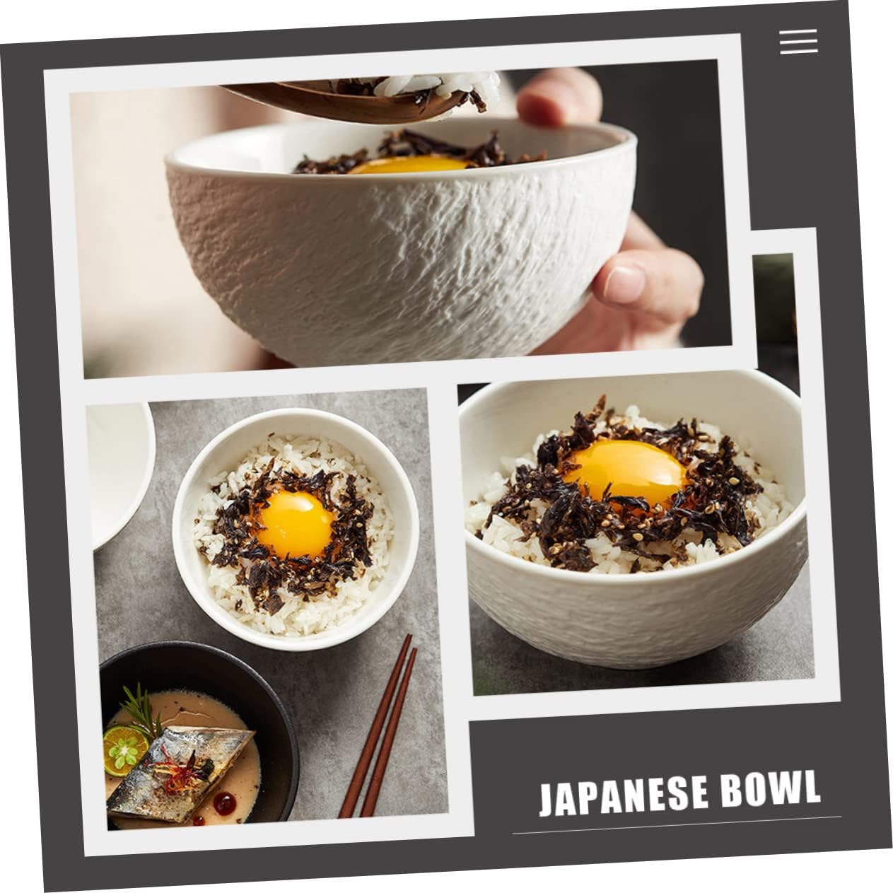 PRETYZOOM 4pcs Ceramic Rock Pattern Rice Bowl Lid Multi-function Serving Bowl for Soup Noodles Fruit Salad Hot Cold Meals Dinnerware