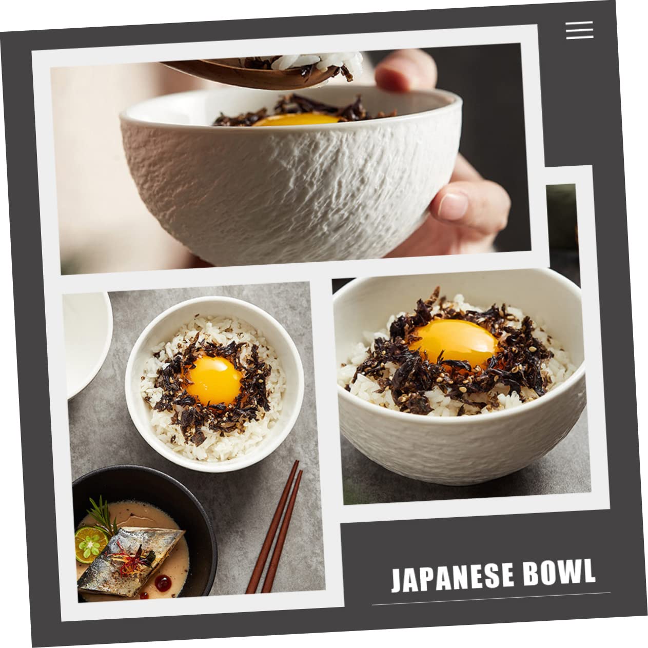 PRETYZOOM 4-piece Ceramic Rock Pattern Rice Bowl Japanese Style Decorative Bowl Salad Dessert Home Soup