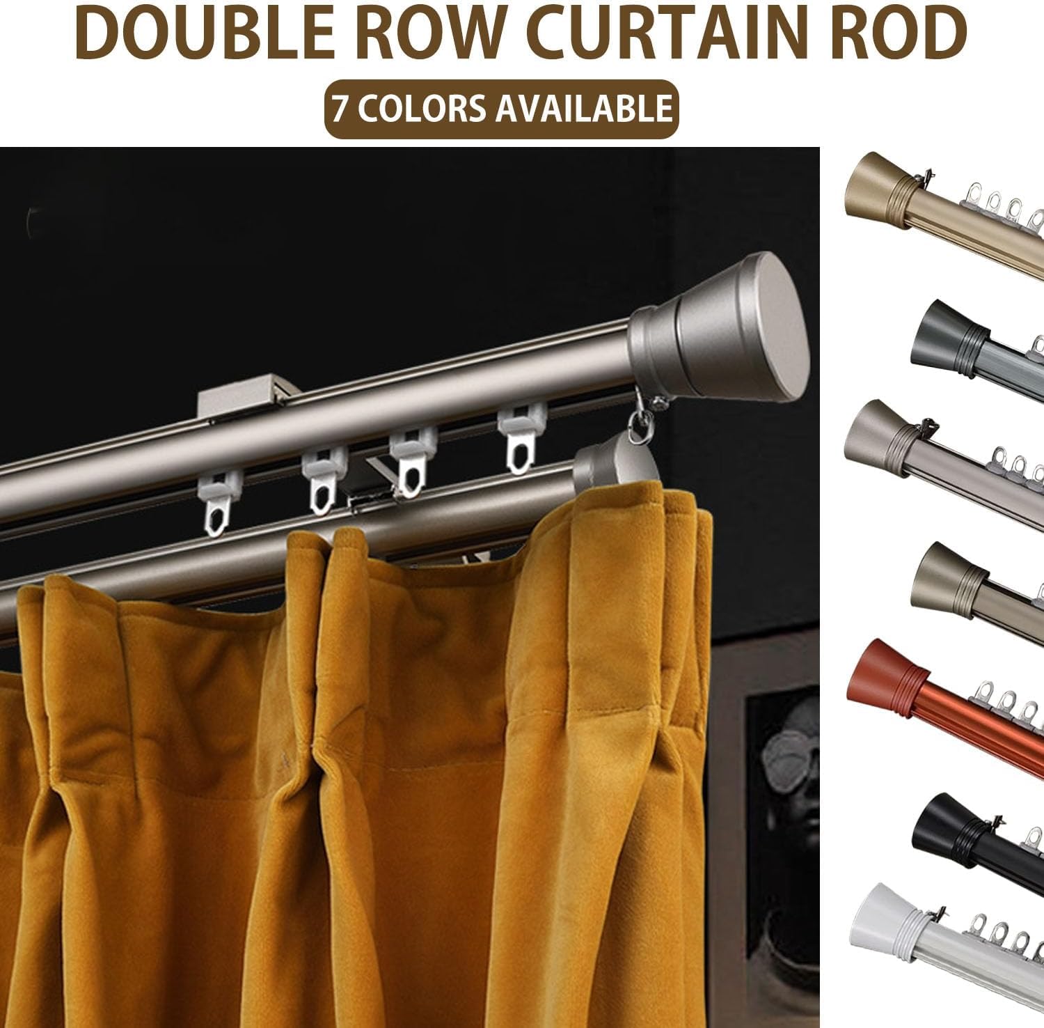 Tringle à rideaux romaine, rail double fixation murale, silencieux robuste en aluminium, système de coulissant for avec roulettes silencieuses(Gold,2.4m(7.9ft))