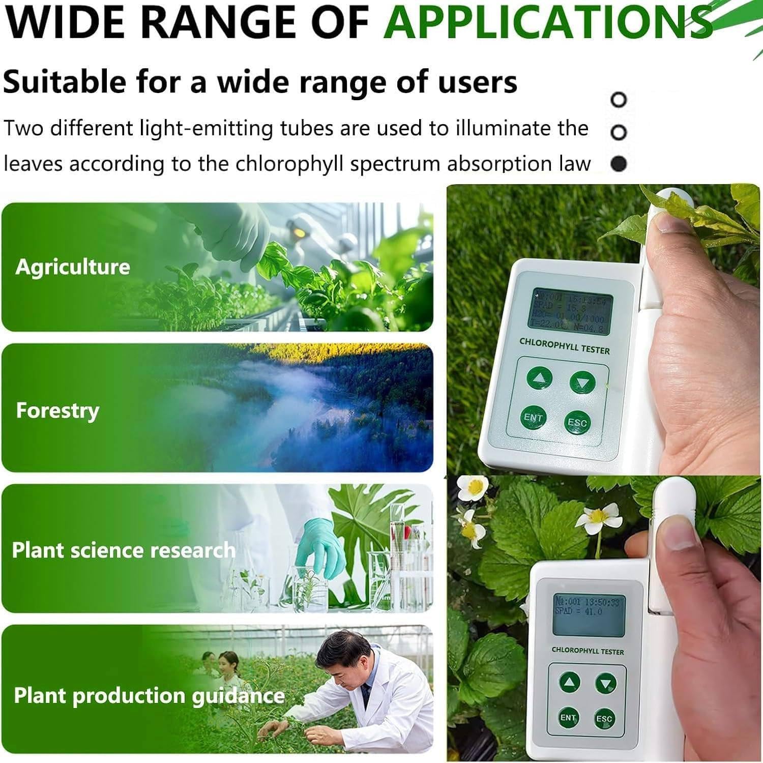 Medidor de clorofila portátil con análisis de SPAD y nitrógeno, probador de mano con exportación de datos USB, 2000 mAh, para agricultores, jardineros, científicos