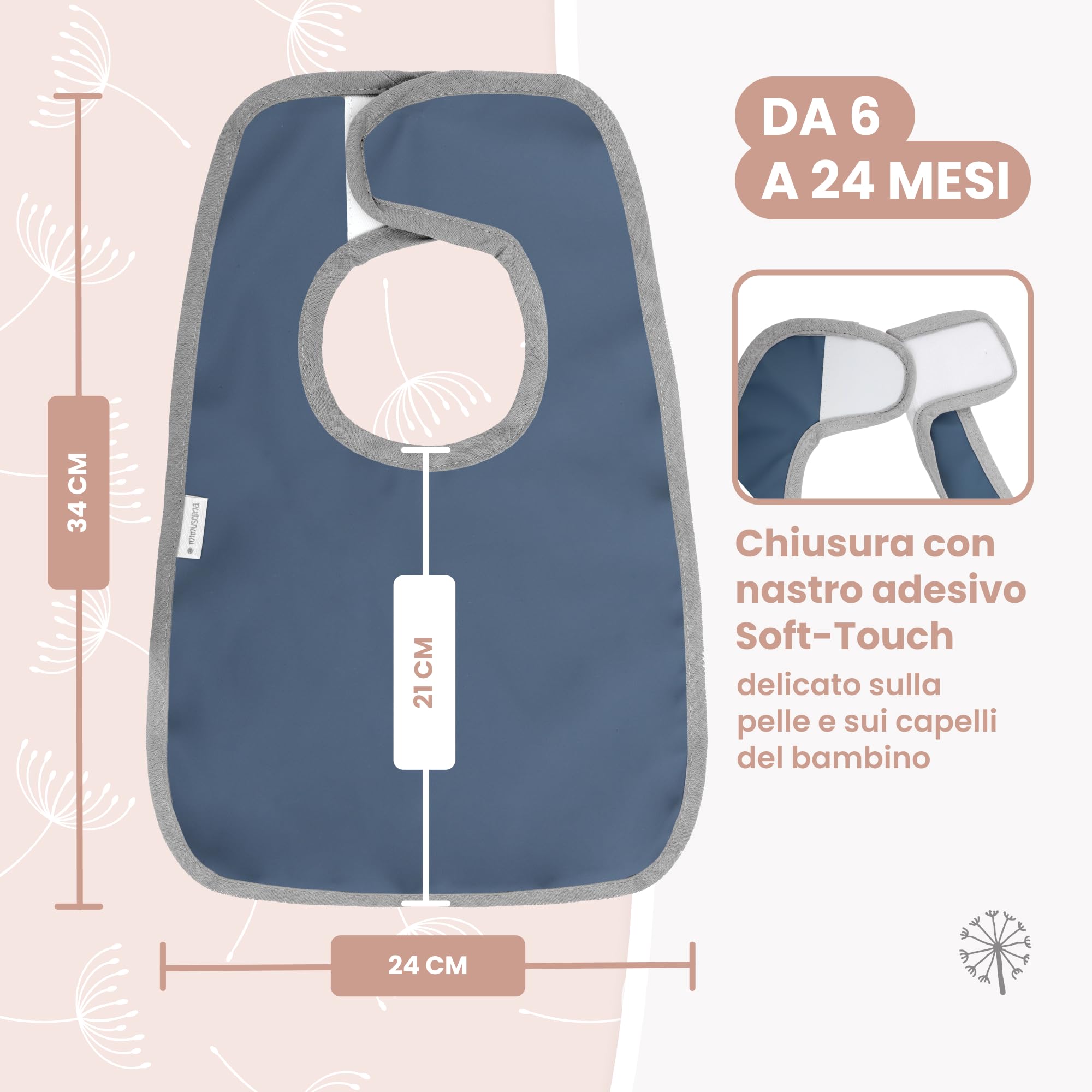 Set di 2 Bavaglini Neonato Impermeabili MIMUSELINA | Bavaglino Pappa Svezzamento Comodo | Prodotto in Spagna