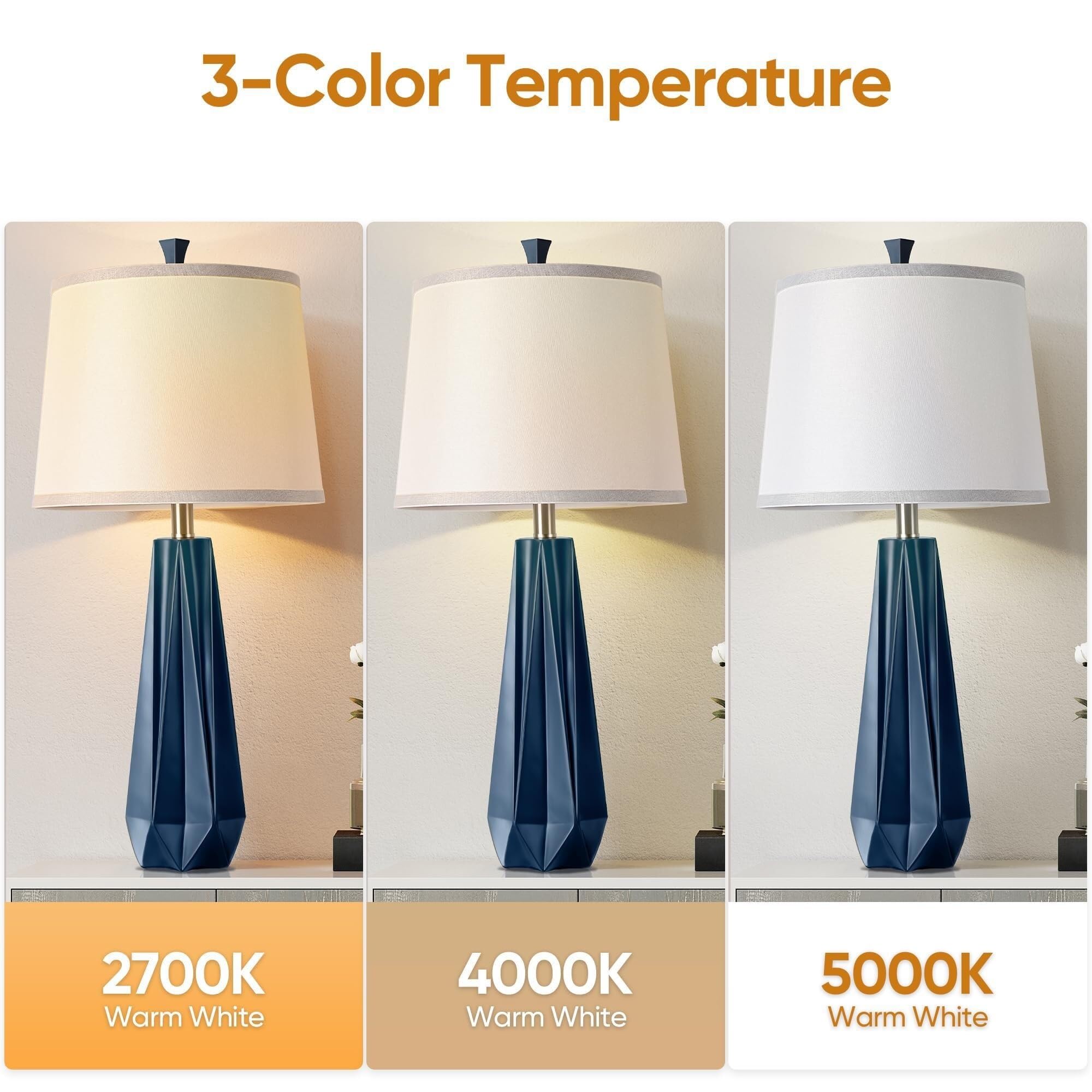 CCXXYGWJ Set Lampada da Tavolo in Resina - Temperature di Colore Blu e venature del Legno, Elegante Paralume in Lino, Adatto per Camera da Letto, Arredamento per Ufficio (venature del Legno Chiaro)