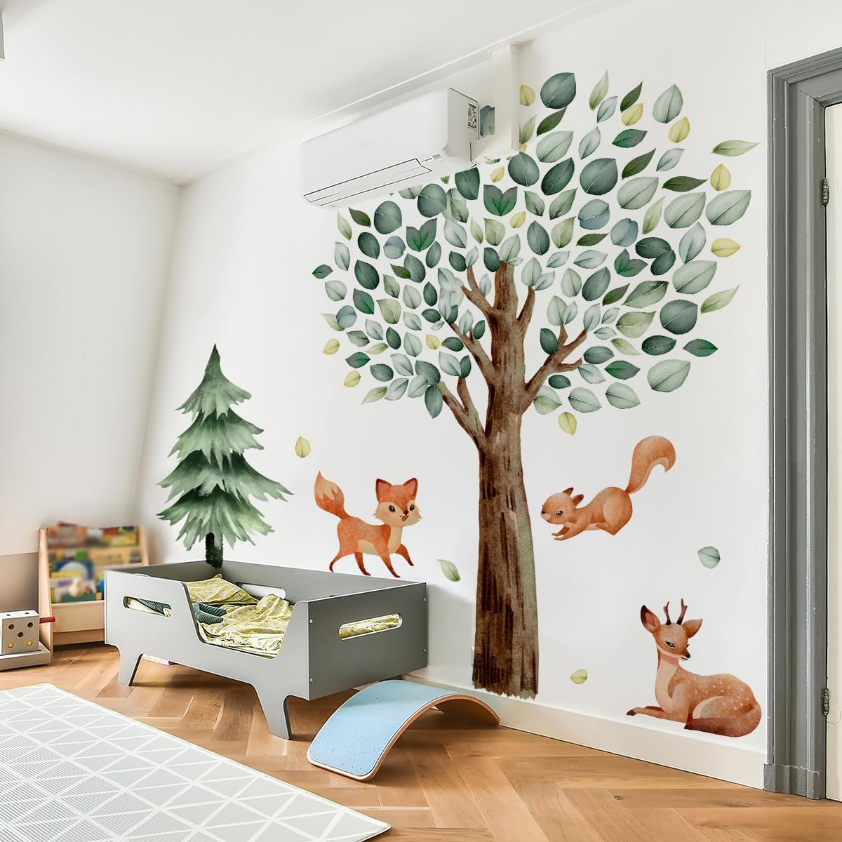 Large Jungle Animal Tree Wall Stickers- Watercolor Forest Fox Deer Squirrel Decals Peel & Stick Removable Art Decor for Baby Nursery Bedroom Living Room,132 cm x 151 cm