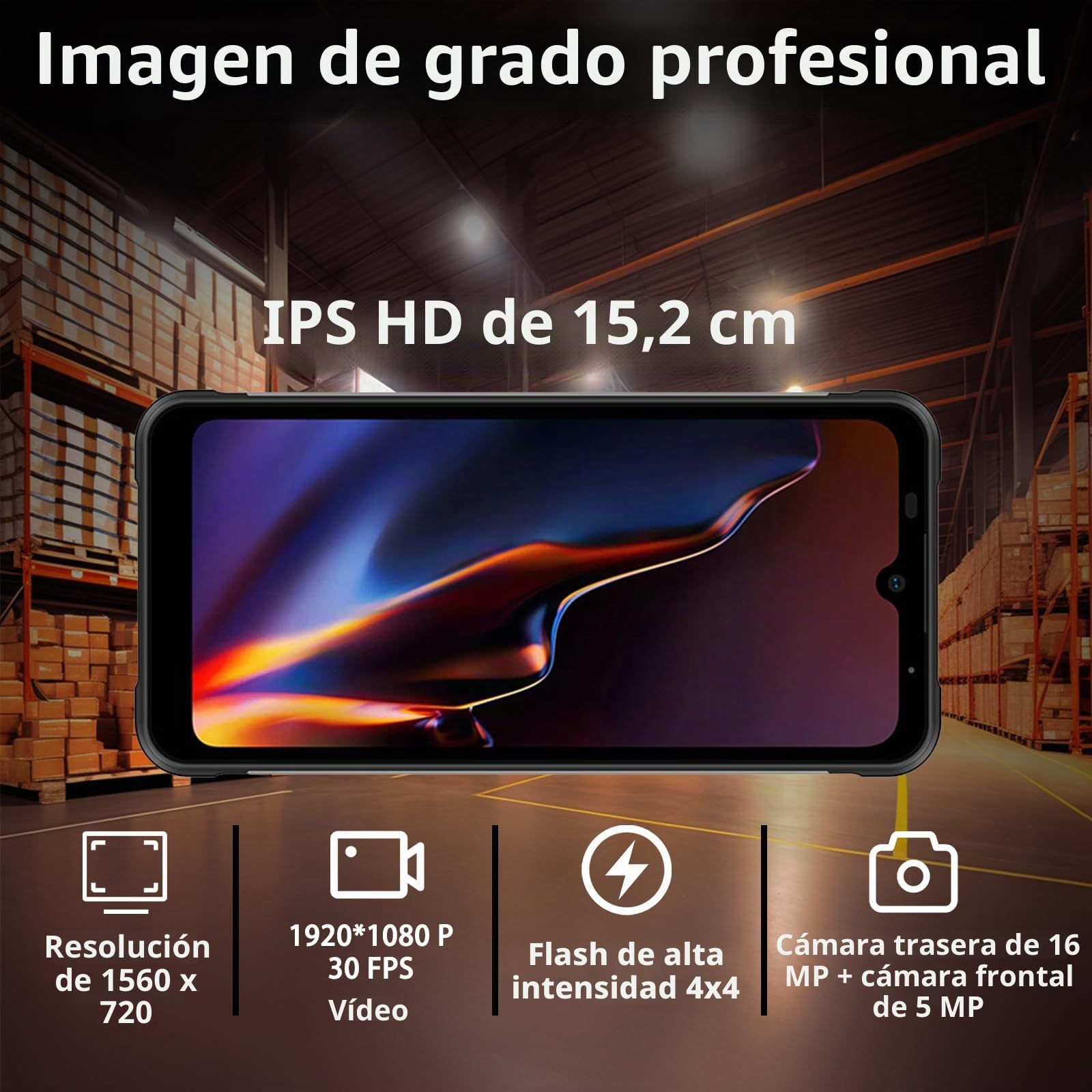 Escáner de Códigos de Barras Android 15, PDA Industrial Rugerizada con Pantalla Táctil de 6.08", 4GB+64GB, Escáner 1D/2D, IP68, 4G/Wi-Fi 5/BT 5.2, Batería de 5000mAh