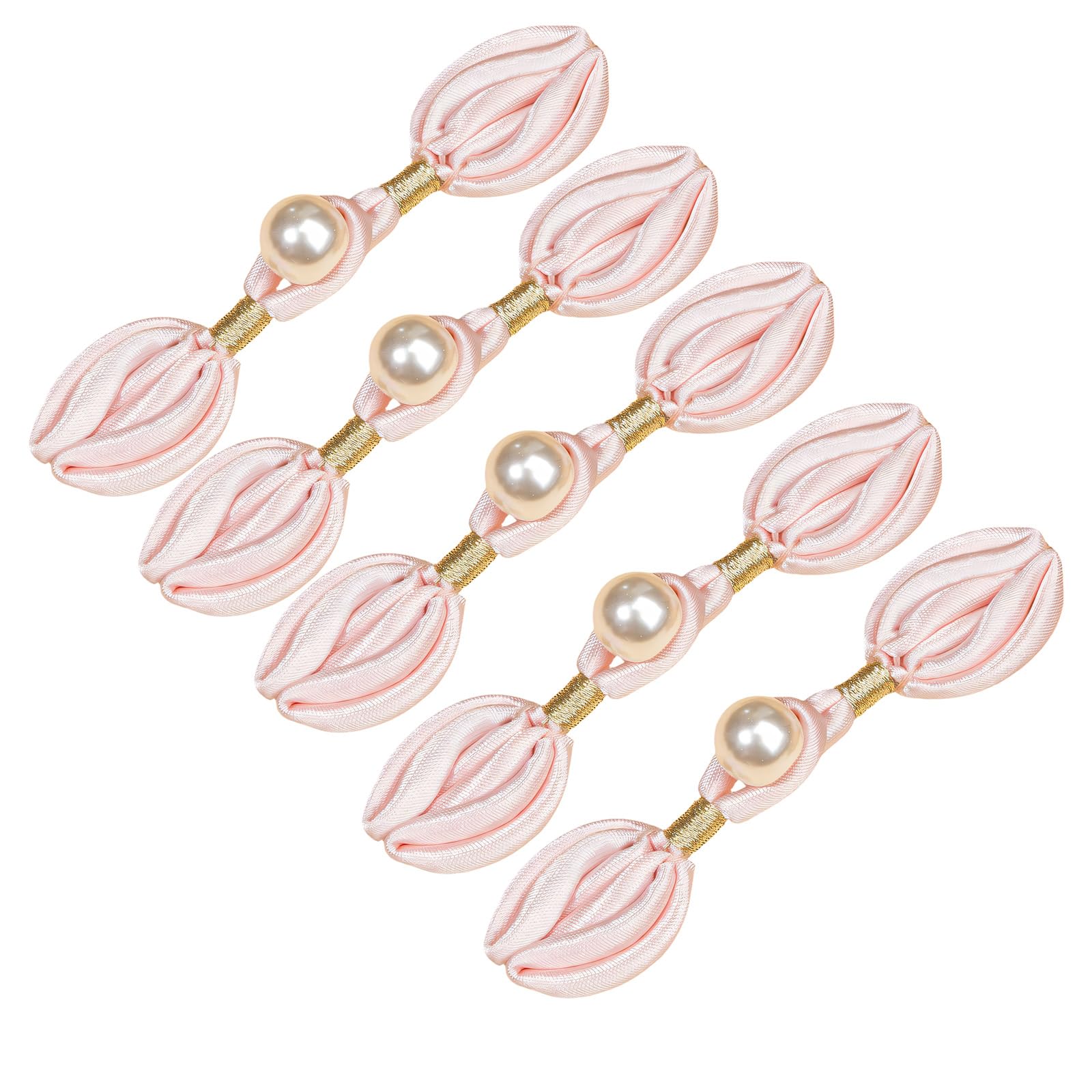Alloneslife Ora Nge Powder 5Pcs Pearls Embellished Flower Shape Cheongsam Button Decorative Chinese Knot Button For Dress Cloaks Coat Sewing Craft Sewing Supplies
