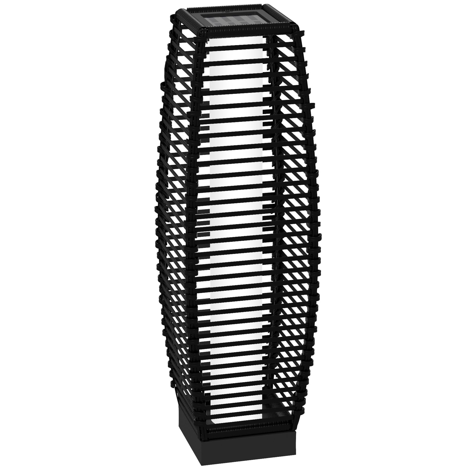 Outsunny Lampada Solare da Giardino Acciaio Rattan 20x20x68 cm Nero | Con Pannello di Ricarica