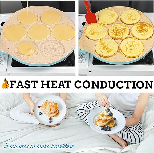 Miniatura 3 de Sartén de dinosaurio para huevos de 7 tazas, sartén para tortitas para niños, antiadherente, cocina, autos, camiones, molde para panqueques, molde