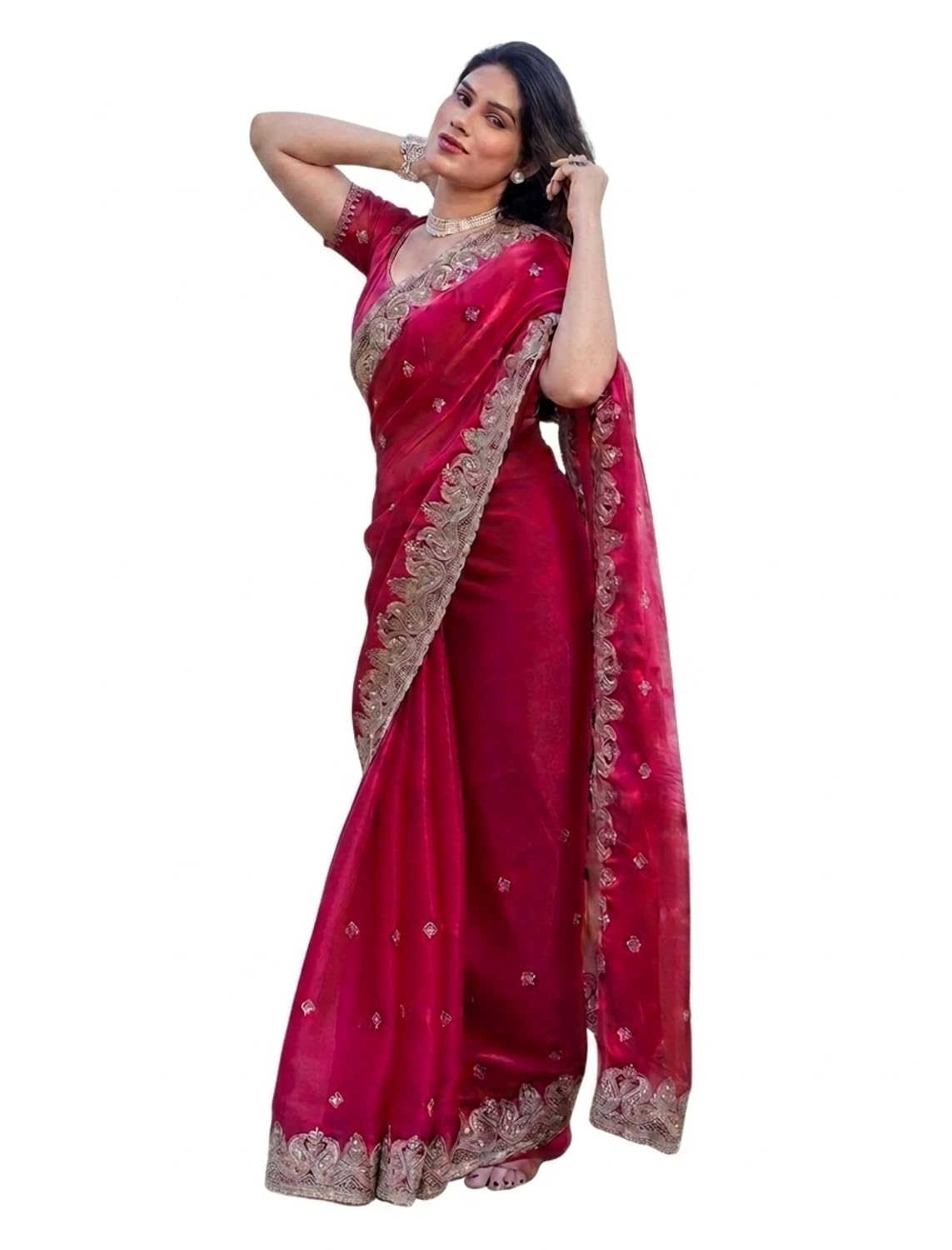 Dhyey fashion Women's Organza Embroidered Saree with Designer Embroidery Border and Unstitched Blouse Piece | saree for wo... - Review, Price and Buying Guide
