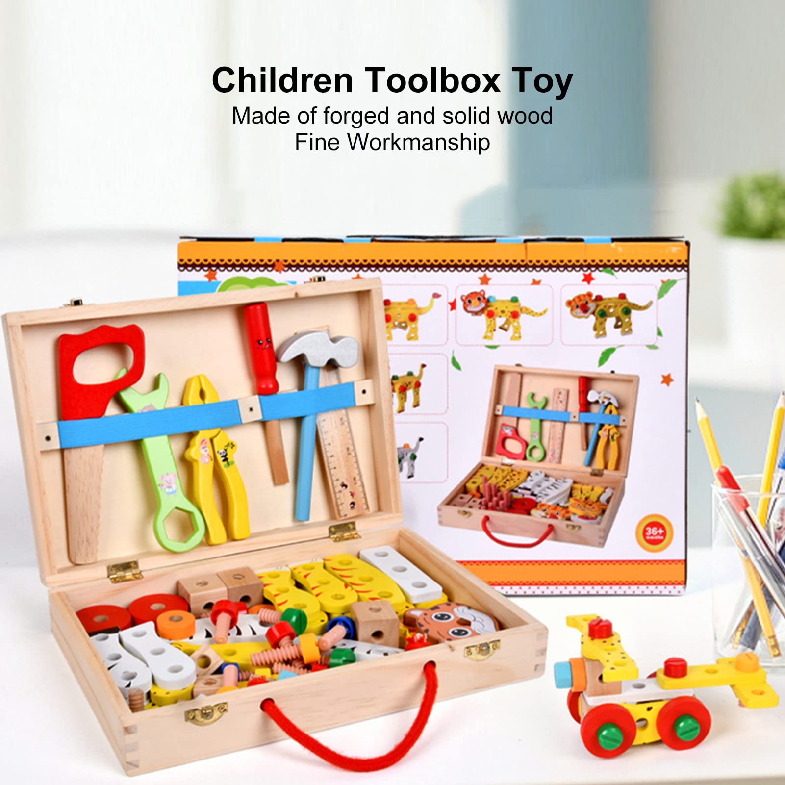 Herramienta de Madera Caja de Herramientas de Juguete Construcción Educativa de Bricolaje Segura Juguetes para Niños para el Desarrollo de Habilidades Lógicas 30 X 6,5 X 20 Cm