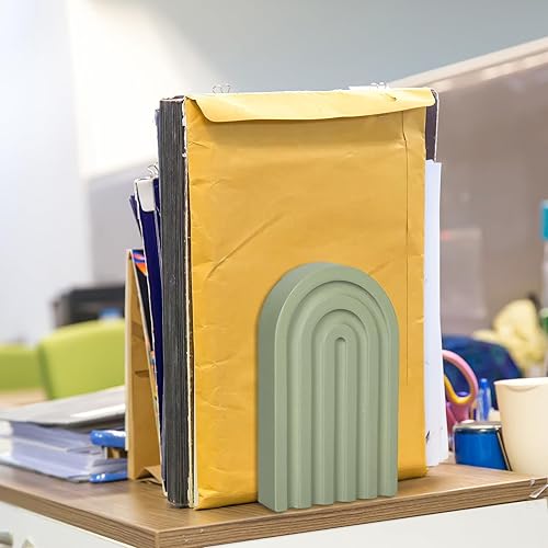 Miniatura 5 de Whaline 4 Piezas Sujetalibros de Madera de Arco Bohemio Verde Salvia Arcoíris Soportes de Libros de Madera Decorativos Antideslizantes Topes de