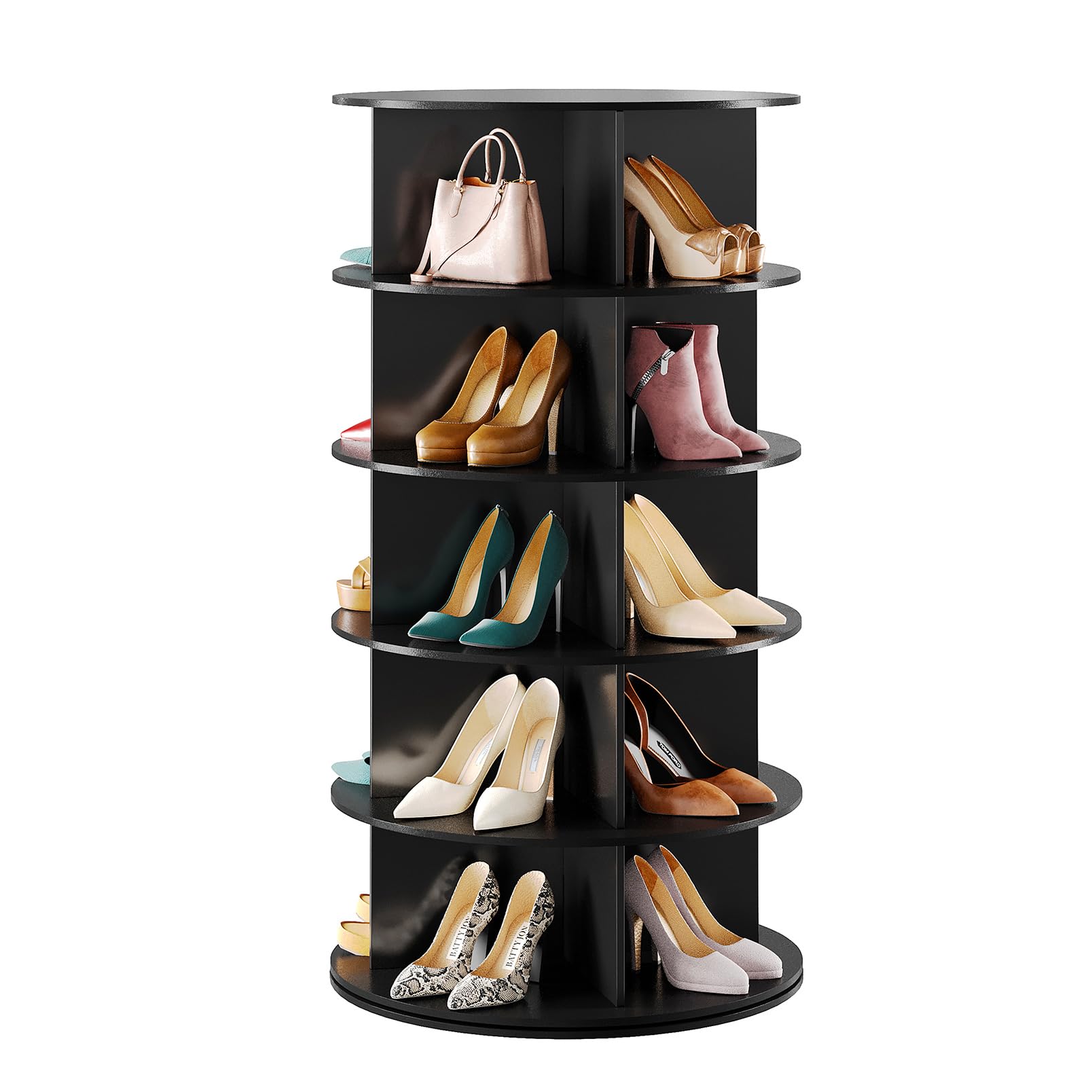 SpaceAid Black 5-Tier Spinning Rotating Shoe Rack Organizer, Shoe Display Tower Lazy Susan, Revolving Shoes Rack StorageOrganization, 360 Vertical Bags Holder Rotate Organizer