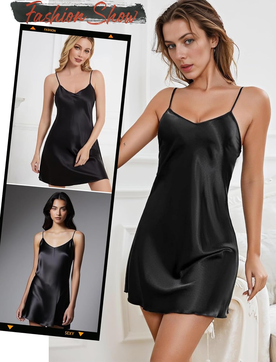 Avidlove Satin Nightgowns for Women Babydoll Lingerie Slip Dress Sexy Sleepwear V Neck Nighty Chemise - Image 5