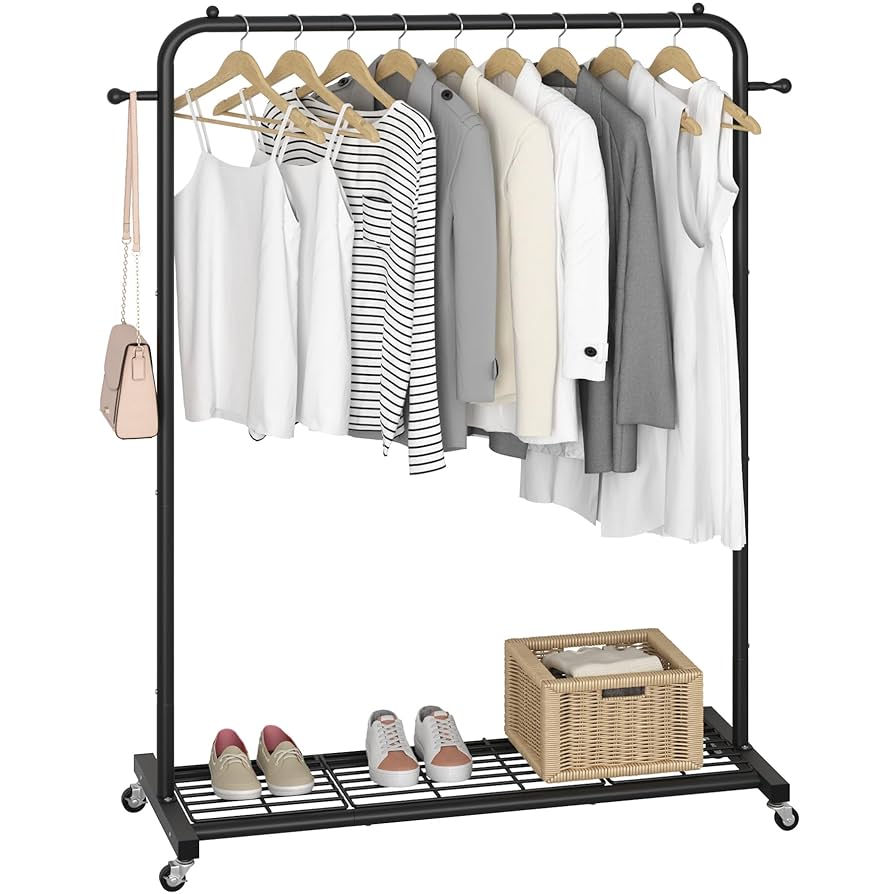 ②WWW_RACK WHAT WE WANT Amazon.com: Sywhitta Clothing Rack on Wheels with Mesh