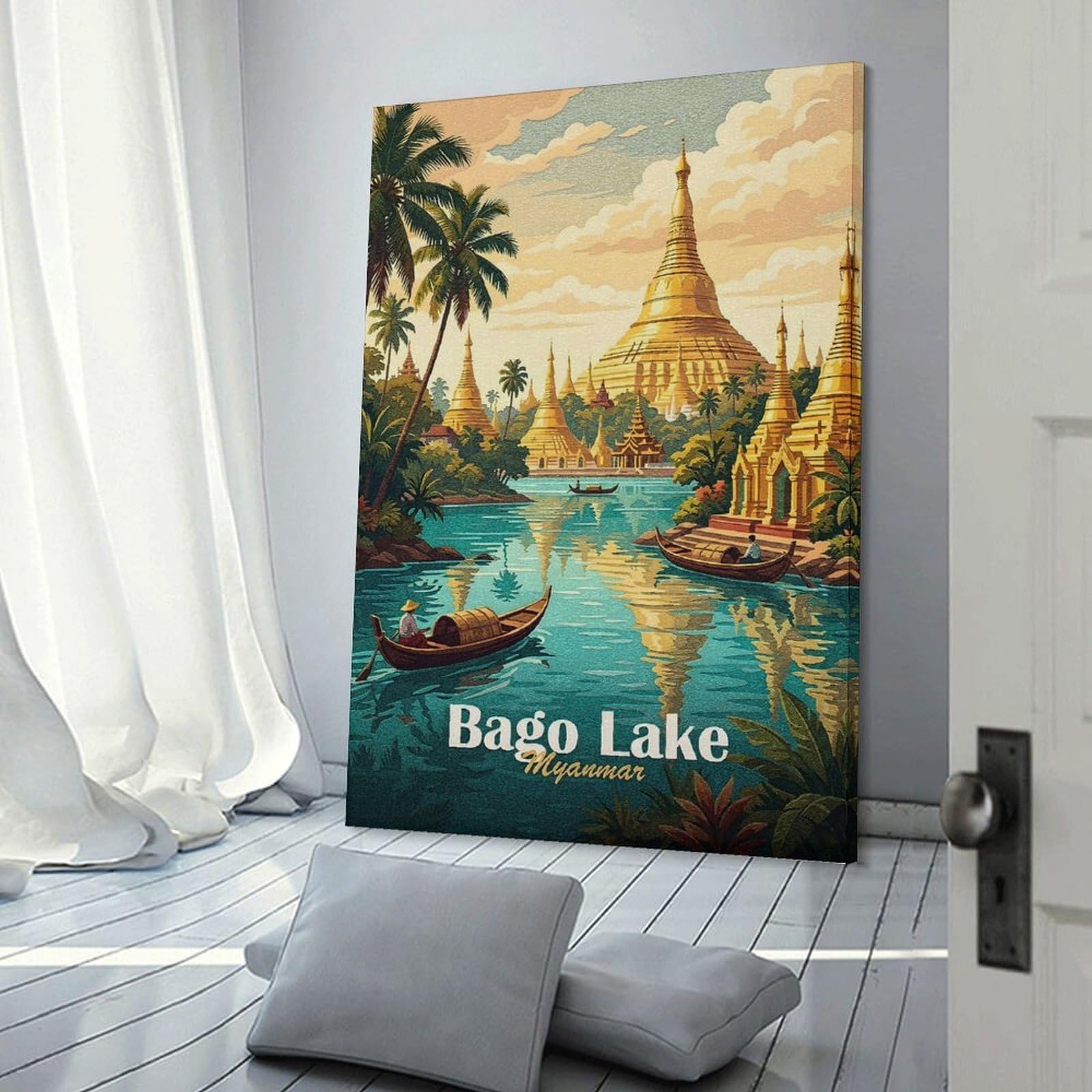 Junmoney Bago Lake, Myanmar Travel Home Decor Wall Art, 08x12inch(20x30cm), for New Homes, Bedrooms Or Workspaces, Gift Idea for Housewarming And Birthdays