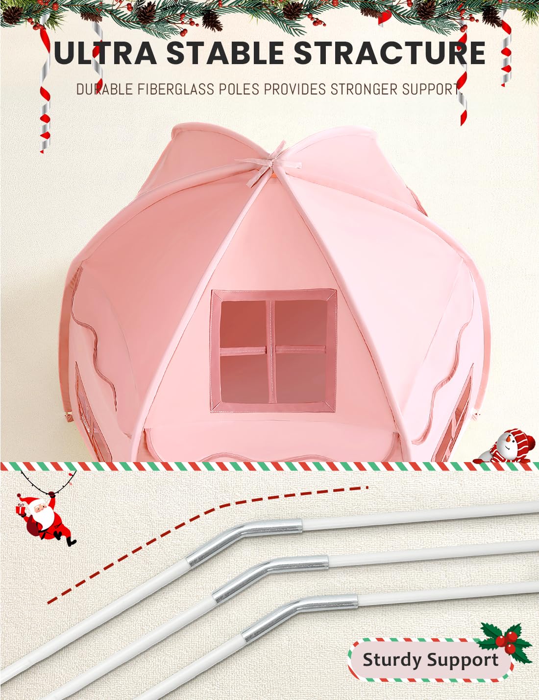 Besrey Kinderzelt Spielhaus Schloss-Design für 3-4 Kinder Indoor Outdoor mit Lichtern Rosa