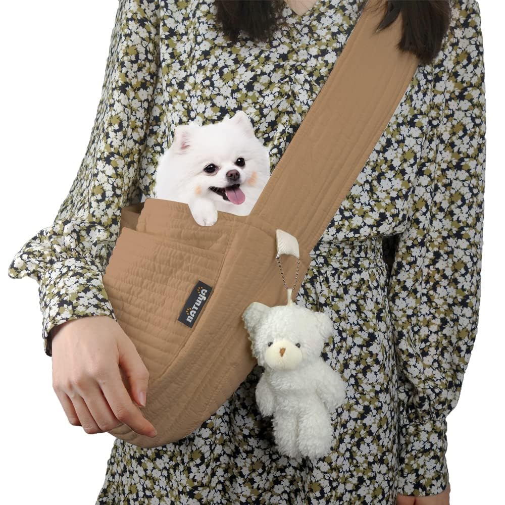 TERRIFI Dog Carrier Backpack, Small Dog Carrier Sling Cat Sling with Storage Pocket, Hand Free Pet Puppy, Safe and Breathable for Outdoor Traveling Subway, Maximum Load Capacity 5lbs (Brown, Canvas)