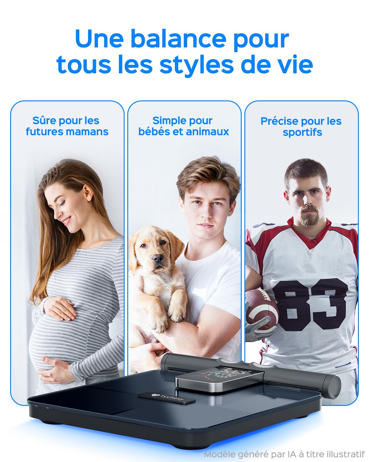 Pèse-personne Impédancemètre Connecté à 8 Électrodes | Balance Connectée Bluetooth avec Analyse Segmentale du Corps, 20+ Indicateurs