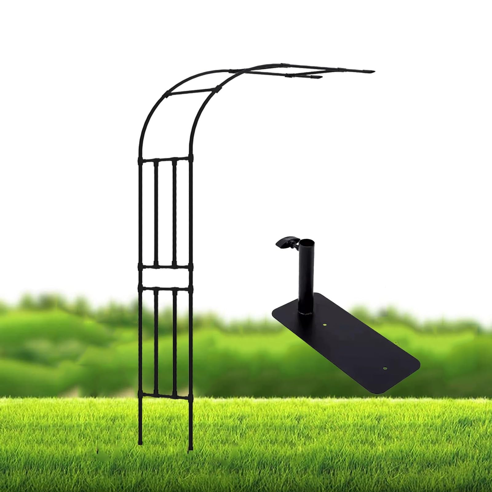 Arche de jardin en métal noir avec base treillis pergola acier pour plantes