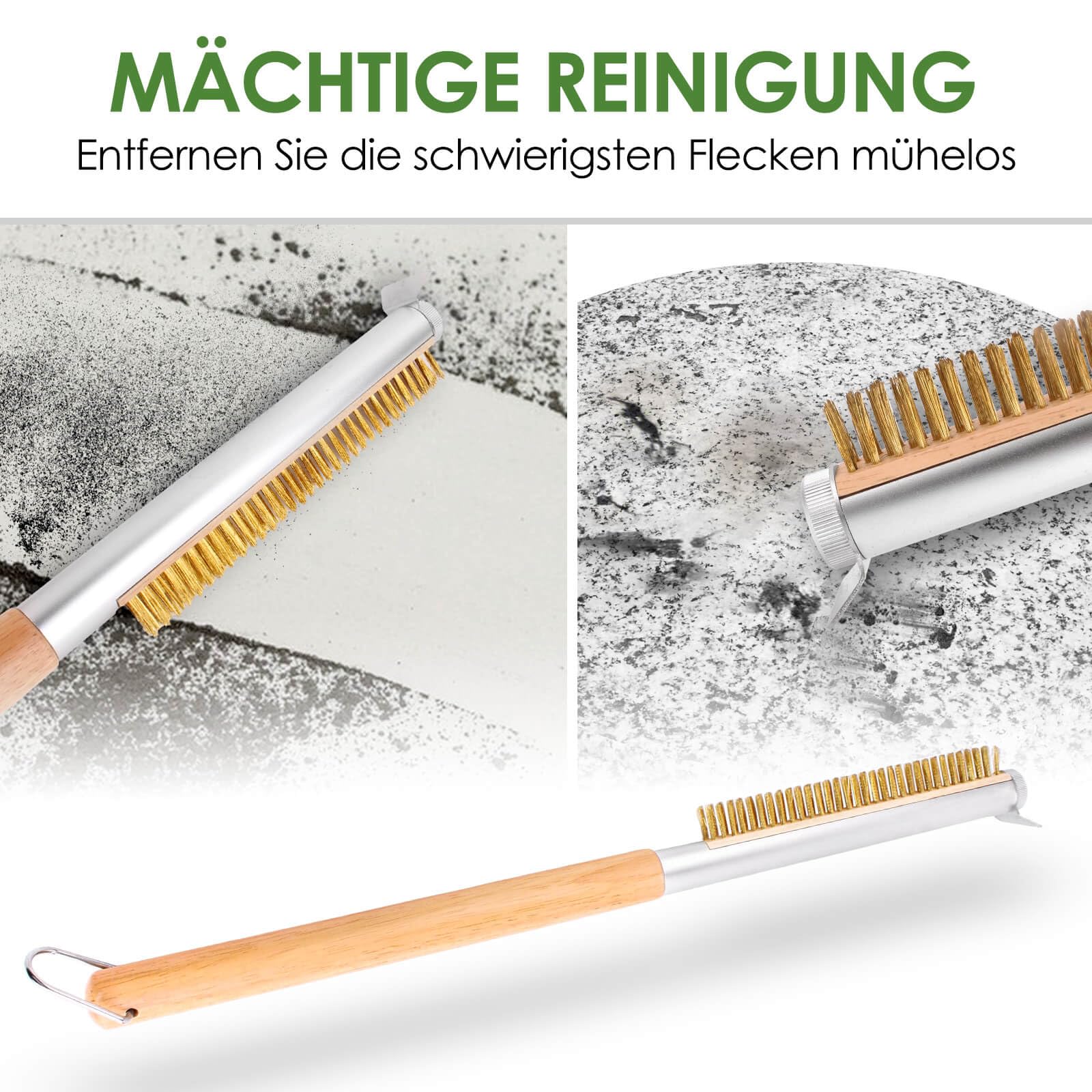 Profi Pizzaofen-Bürste 52cm mit Edelstahlschaber und Messingborsten – Ideal für Outdoor- und Indoor-Öfen