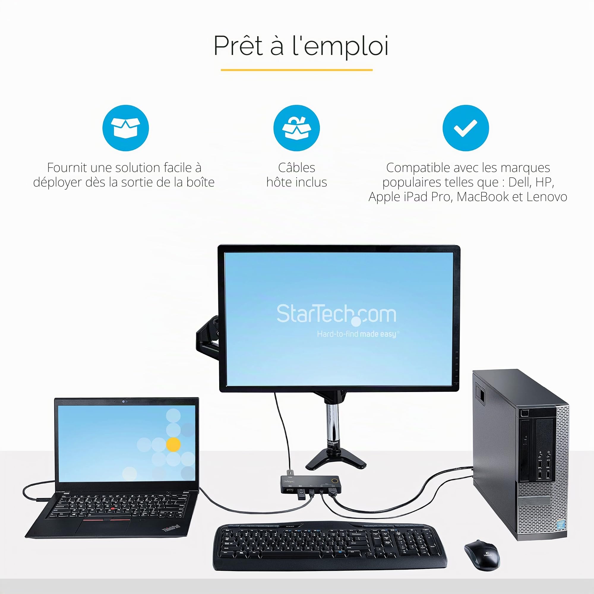 StarTech KVM Hybride USB-C et HDMI 2 Ports, 4K 60Hz, Compact, Alimenté Bus