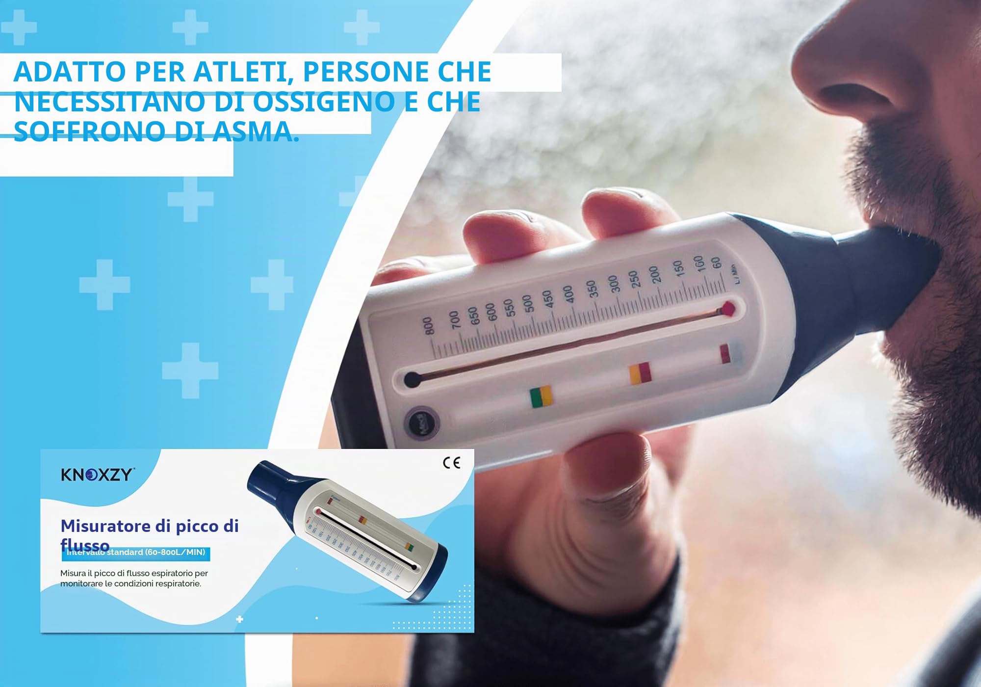 KNOXZY Misuratore di portata di picco per adulti per monitorare la funzione polmonare, misuratore di flusso espiratorio per monitorare le condizioni respiratorie, dispositivo di allenamento per il