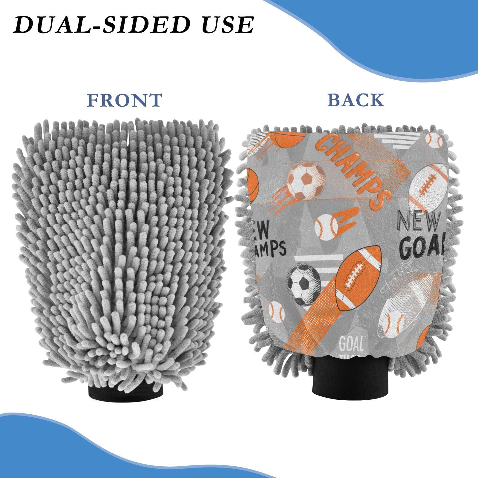 STAYTOP Rugby and Helmets Car Wash Mitt Microfiber, 2Pcs Scratch Free Lint-Free, Premium Chenille Microfiber Mitt Car Wash Brush-M