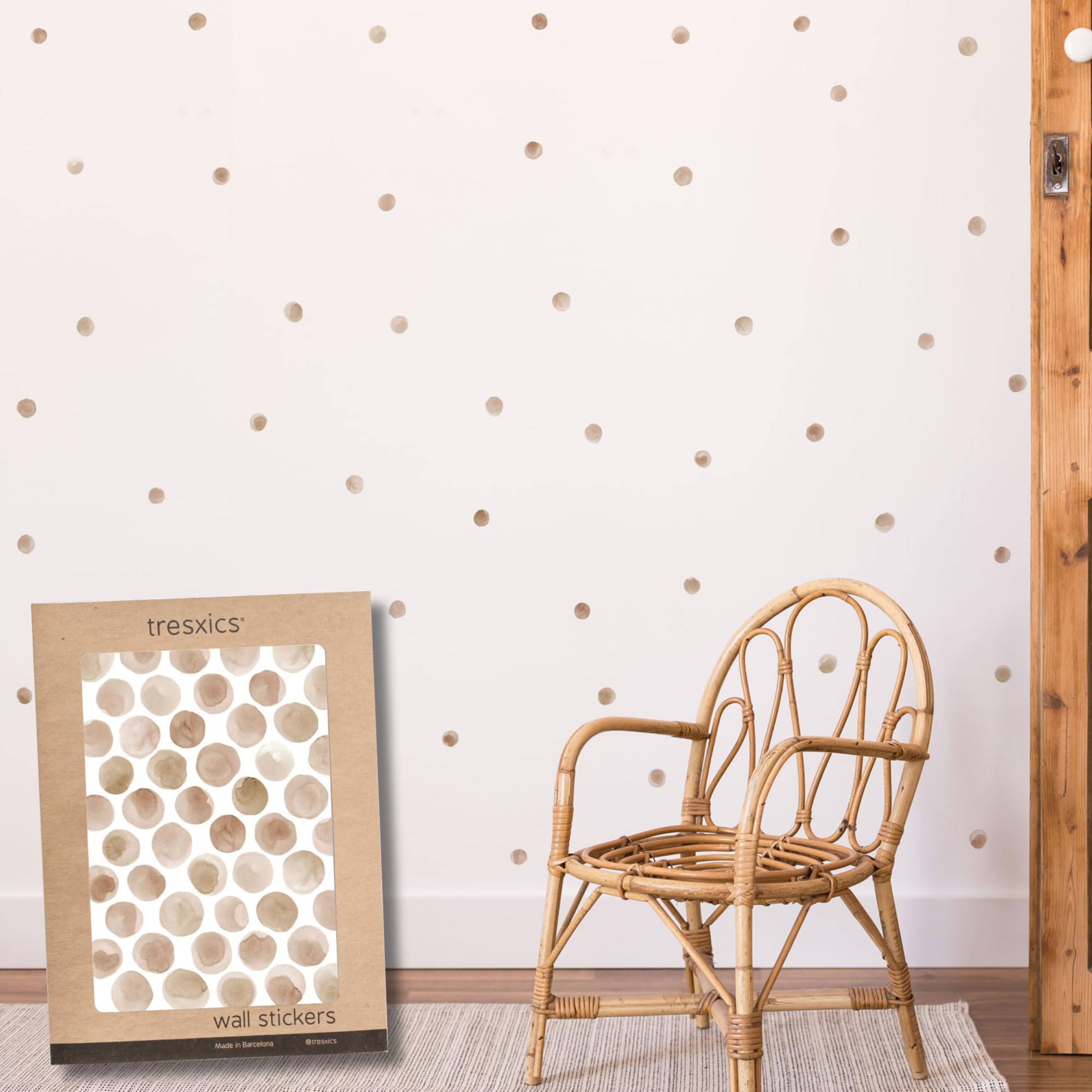 Pegatinas Pared Decorativas | Vinilo Adhesivo Pared Topos Acuarela | Efecto Papel Pintado | Detalle Decorativo | 50 piezas | TRESXICS (Marrón)