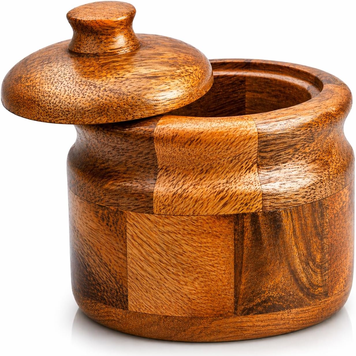 Wooden Sugar Bowl with Lid Rustic Spice Jar Tea Storage Condiment Holder