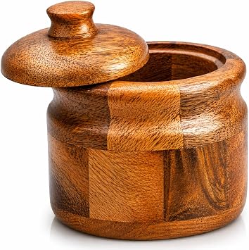 Wooden Sugar Bowl with Lid Rustic Spice Jar Tea Storage Condiment Holder