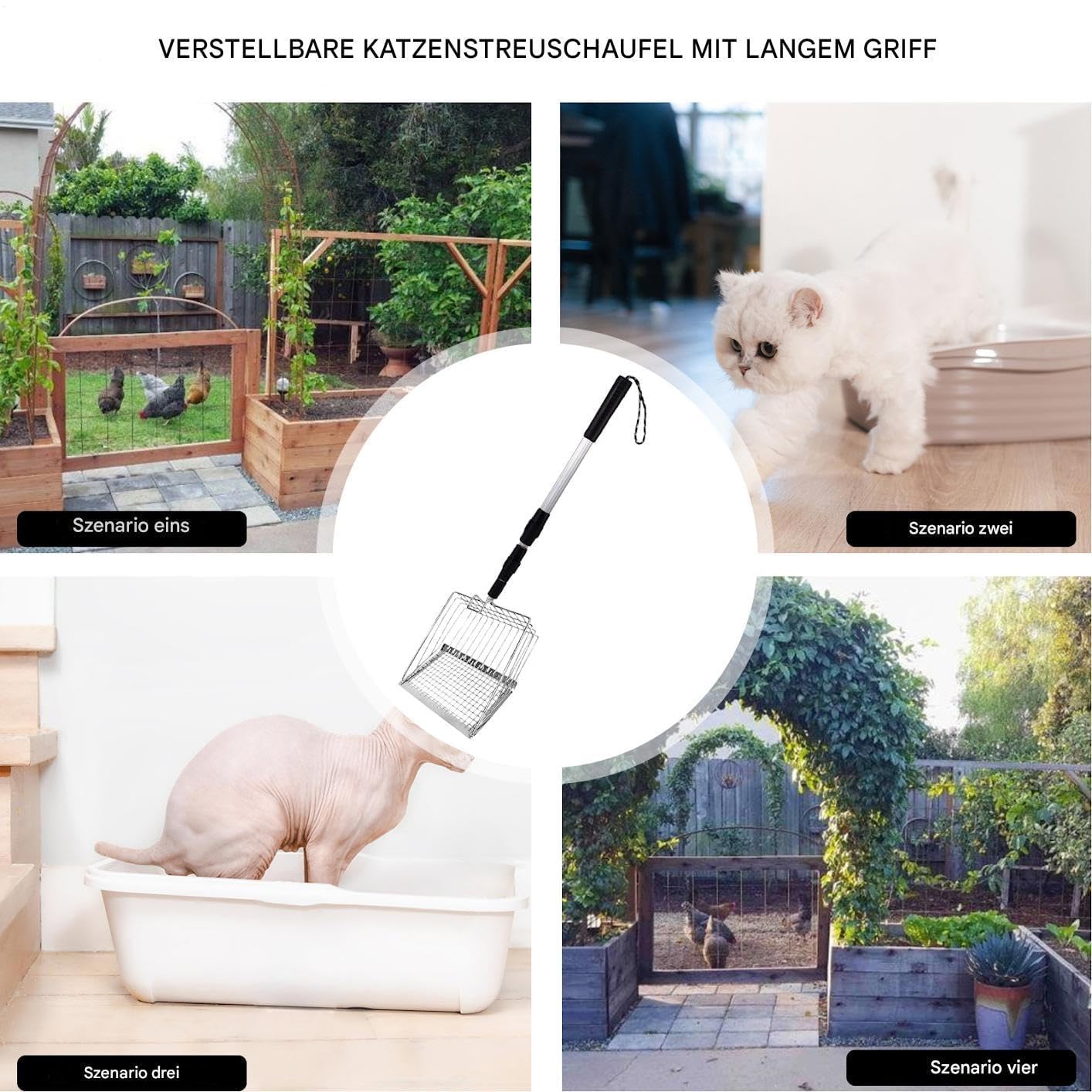 Paletta per lettiera, Gatto con Paletta Profonda, Manico Lungo, setaccio for Escrementi for Uso Domestico, Anziani, Cura degli Animali Domestici, Vita in Piccoli spazi