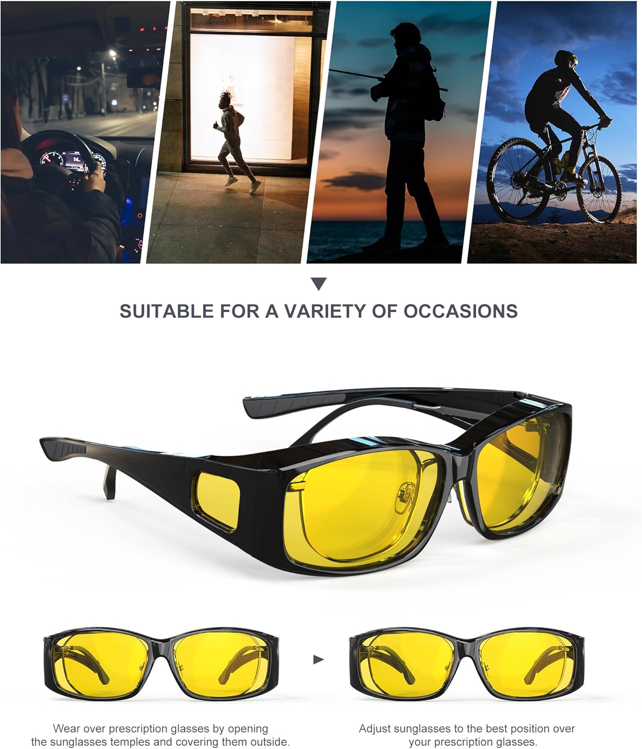 KALIYADI Fit-Over Night-Vision-Glasses for Women: Striped Anti Glare Night Driving Glasses for Men High Definition Lens - Image 6