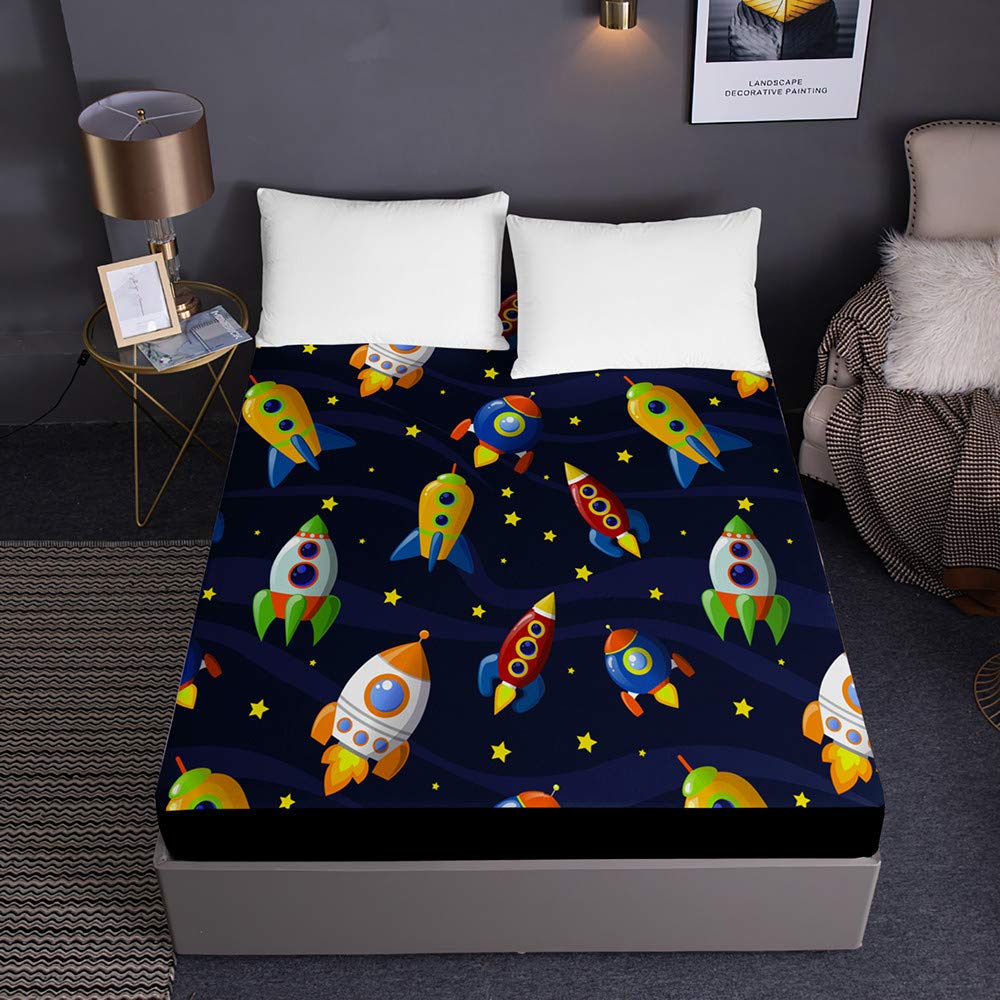 Drap housse 3D microfibre Chickw1 planète fusée protection matelas 180x200
