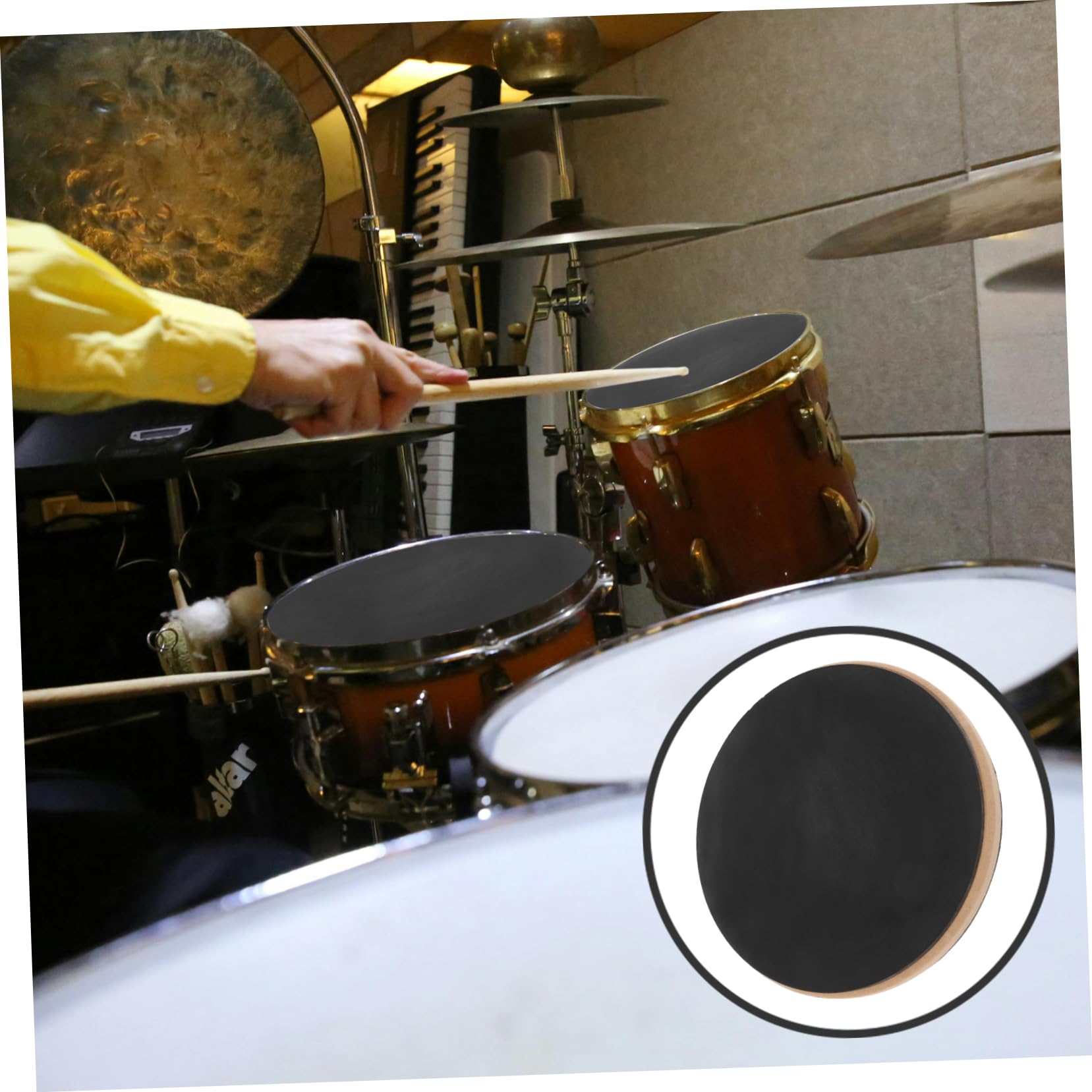 Pad de Práctica de Caja Negro de Goma para Percusión y Platillo | Madera, Reduce Armónicos y Amortigua, Accesorio para Práctica, Formato Compacto