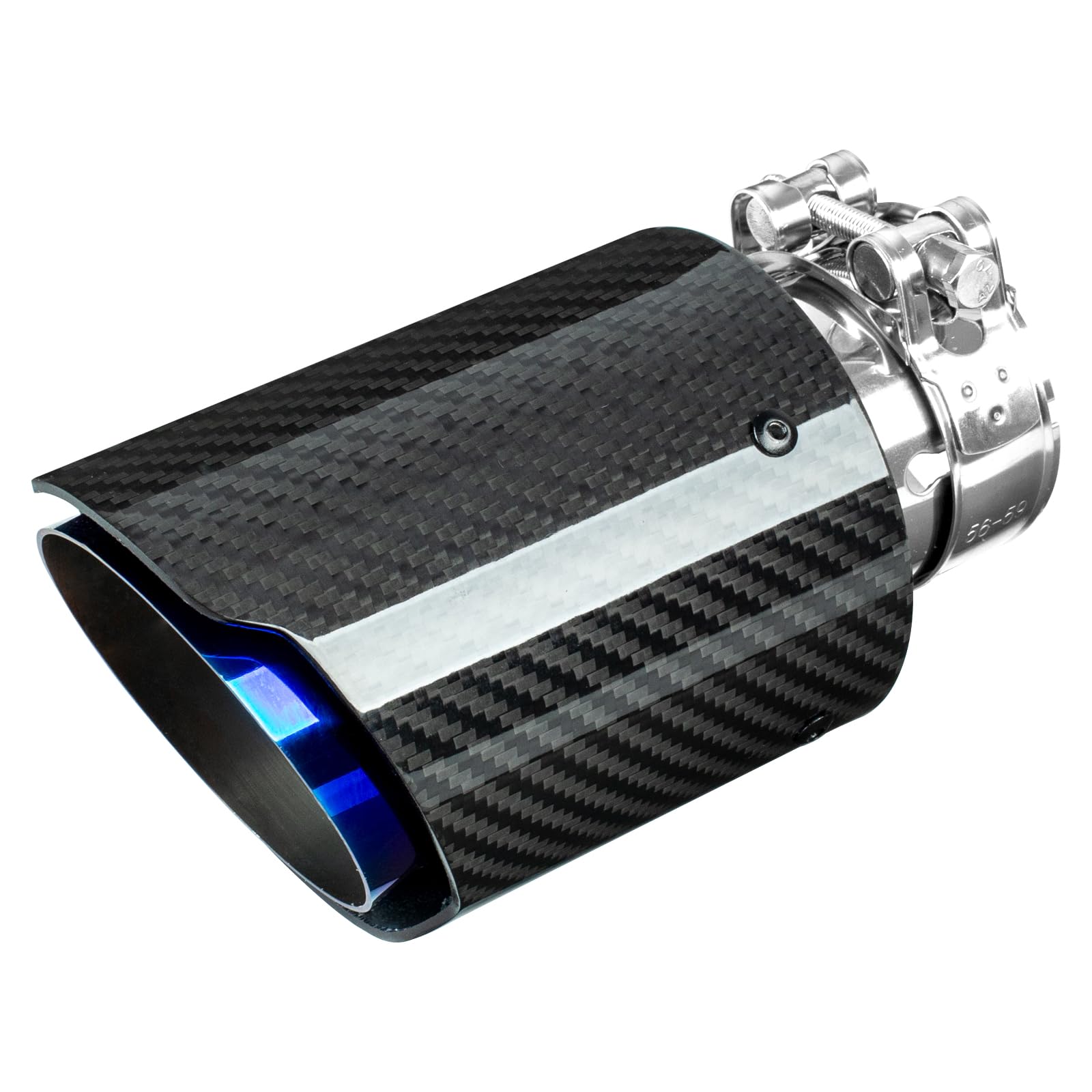 Catekro 54mm Terminale Scarico Auto Universale, Uscita Scarico, Blu Nero | in Acciaio Inox 304 & Fibra di Carbonio Tubo Terminale Marmitta Sportivo Fissare con Bulloni Chiave Inclusa