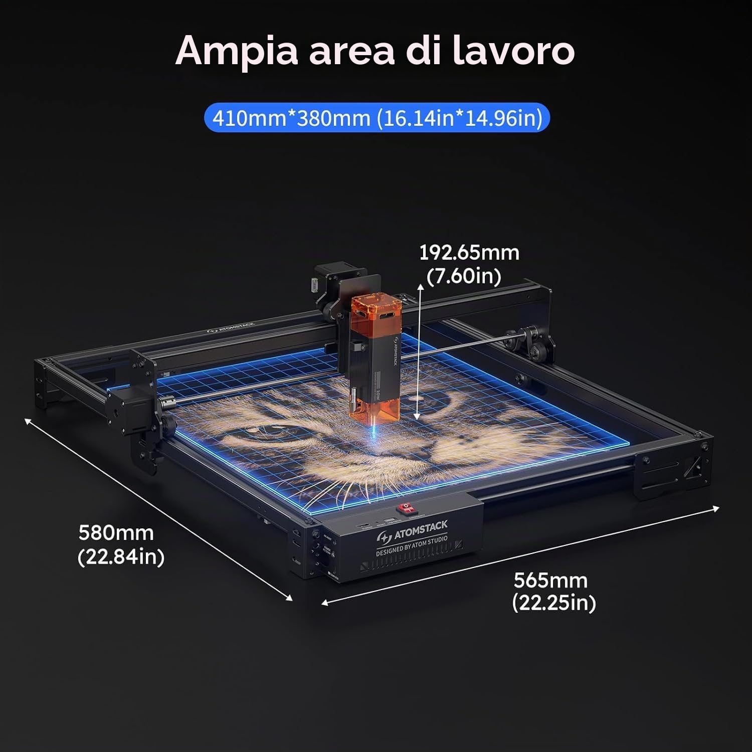 ATOMSTACK 10W Incisore laser taglierina laser A10 PRO V2 macchina per incisione laser ad alta precisione da 0,06 mm per legno e metallo, acrilico scuro, vetro, pelle