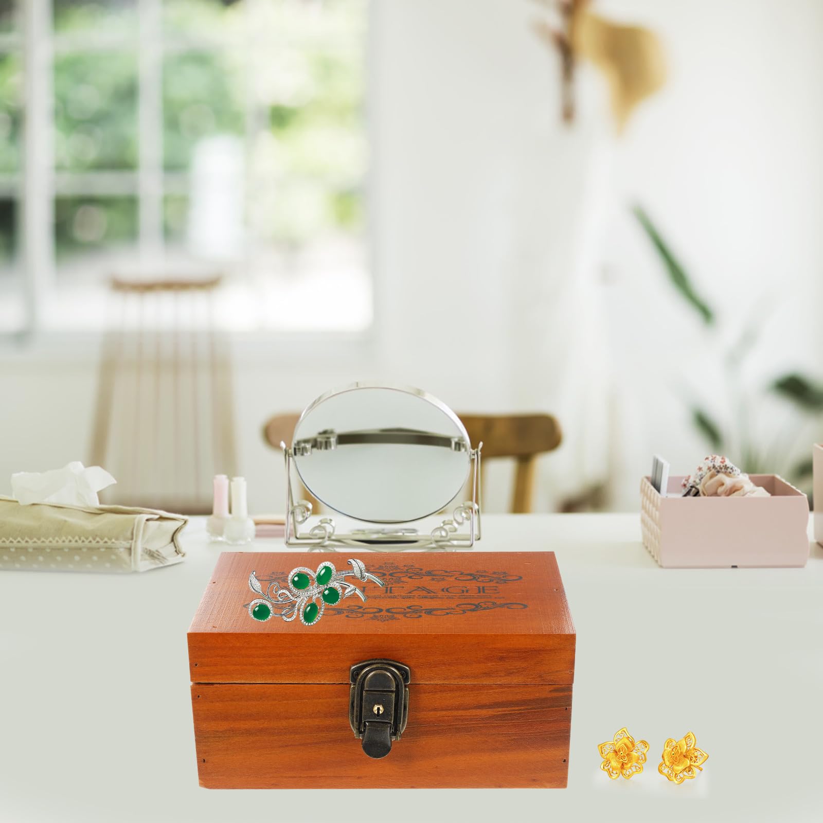 Caja de Almacenamiento de Joyas Vintage de Madera Cierre, Marrón