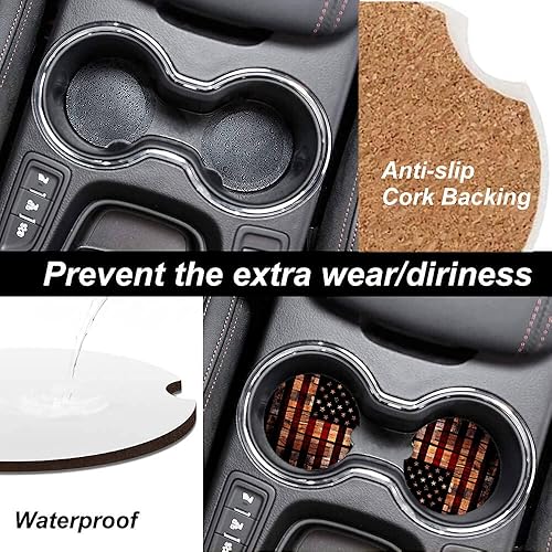 Miniatura 3 de Old Wood - Portavasos absorbentes con la bandera de Estados Unidos, posavasos de cerámica para bebidas de piedra para mujeres y hombres, 2.56