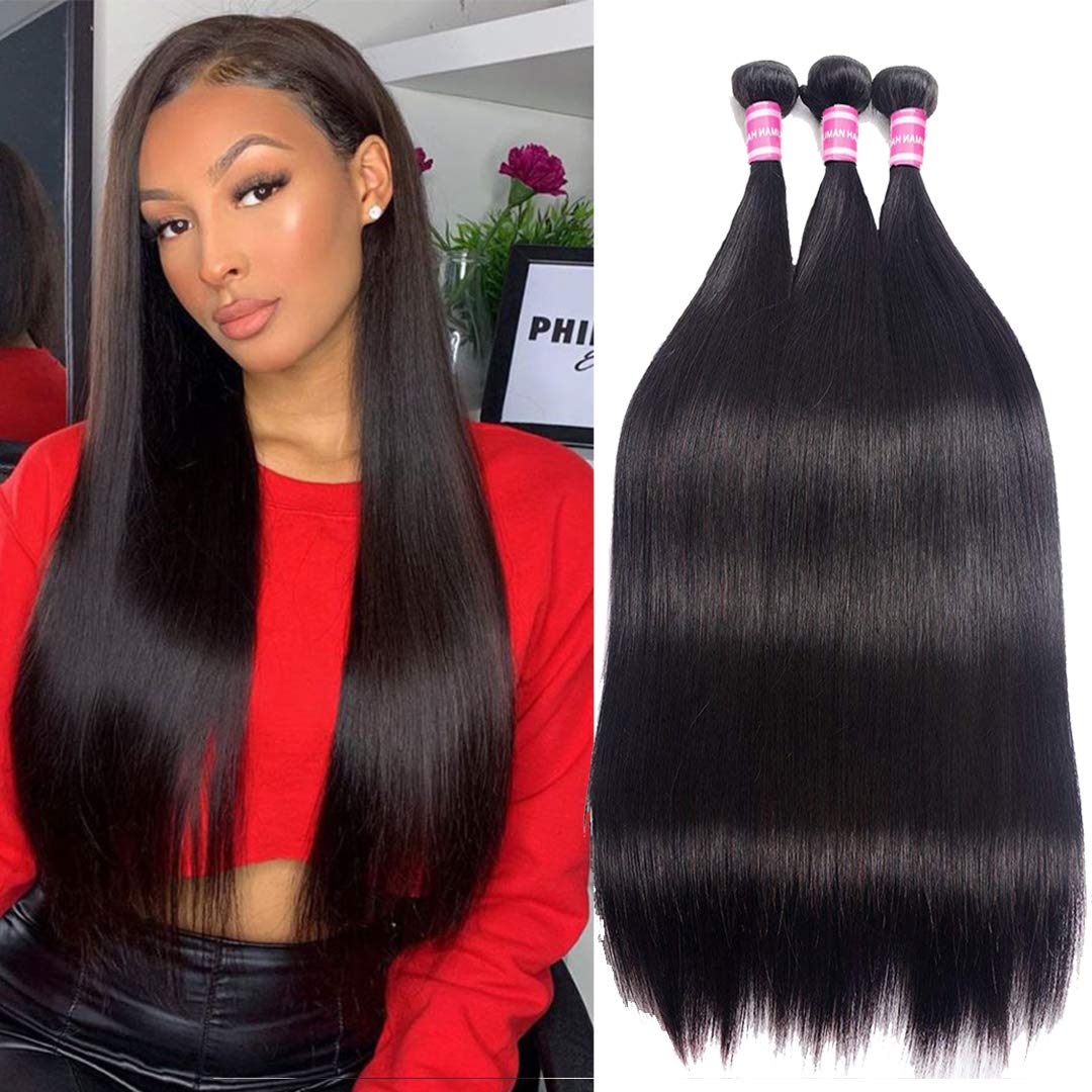 Amazon.com : Brazilian Hair Bundles 9A Straight Human Hair Bundles 100%  Unprocessed Virgin Hair 3 Bundles Soft Hair Weave Extensions Natural Color ( 14" 16" 18") : Beauty & Personal Care