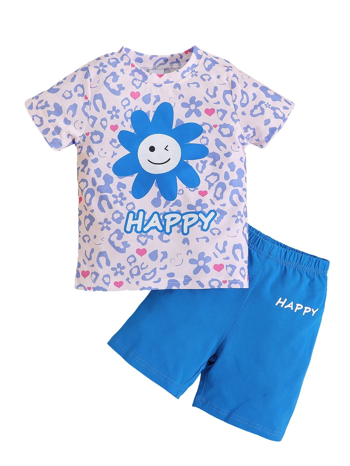 Toddler Kids Girl Clothes Floral Letter Graphic Top + Shorts 2PC Girls Summer Short Set