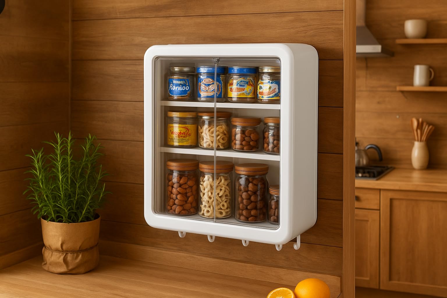 HOTEC 3 Layer Self-Adhesive No-Drill Storage Cabinet for Kitchen/Organiser for Bathroom with Doors/Durable Space-Saving Storage/Kitchen Spice Rack/Multipurpose Wall-Mounted Cabinet (White, Pack of 1)