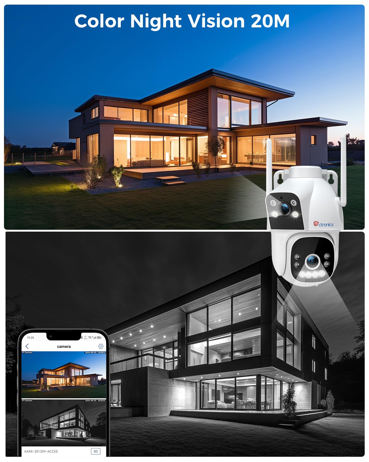 Ctronics 4G LTE Camara Vigilancia Exterior【Vinculación de Doble Lente】 Camara Vigilancia Tarjeta Sim Detección Humana, Visión Nocturna Colorida, Camara con SIM, PC/24 * 7/IP66 | Vinculación de Doble Lente, Detección Humana, Visión Nocturna Colorida, PC/24