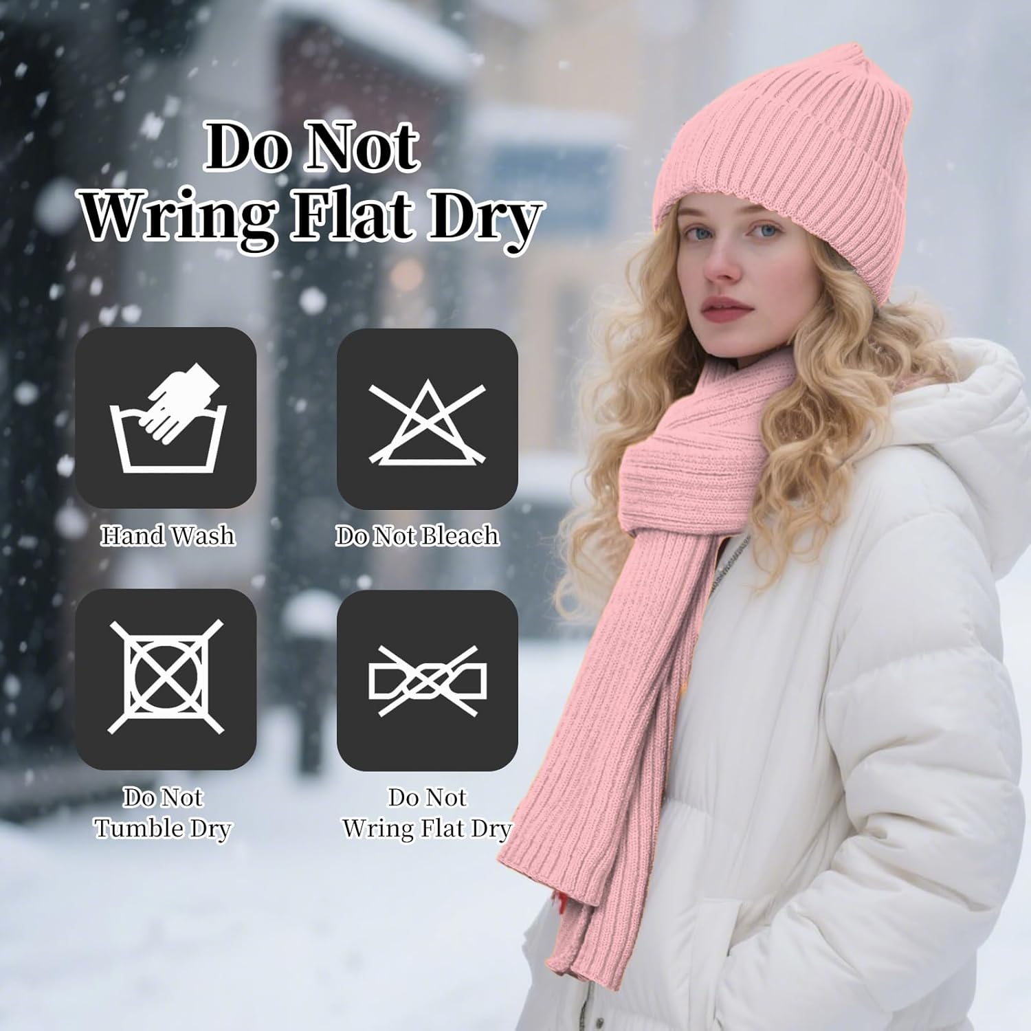 Winter Knit Beanie Hat Scarf Gloves Cold Weather Set, Warm Knit Beanie Long Scarf Touchscreen Gloves,Winter Gifts for Women - Image 4