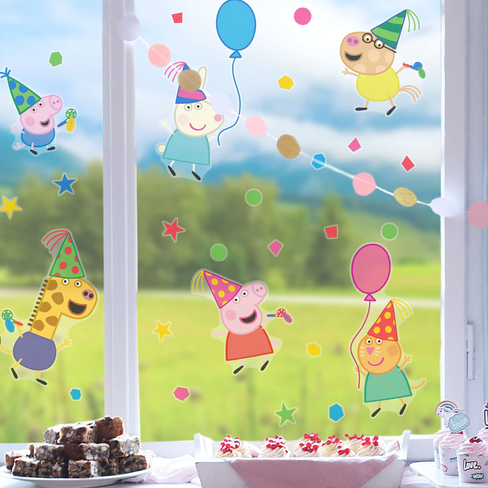 Stickerscape Large Party Window Peppa Pig Party Window Stickers - Large Size, Official Decal, Easy To Apply, Cleanly Removable And Repositionable